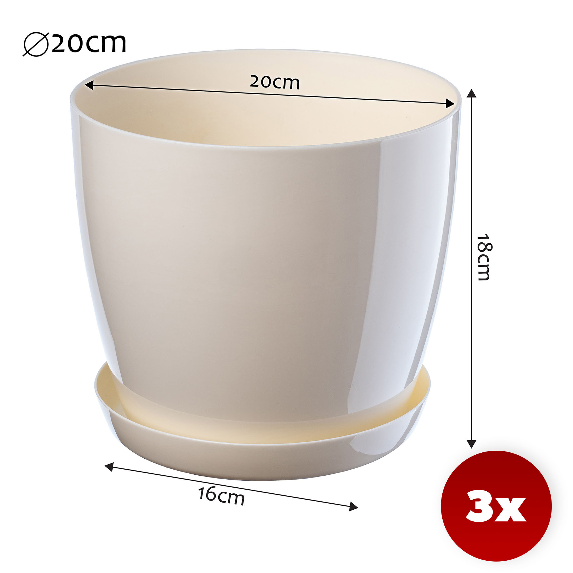 Doniczka Agen z podstawką kremowa 20 cm, 3 szt.