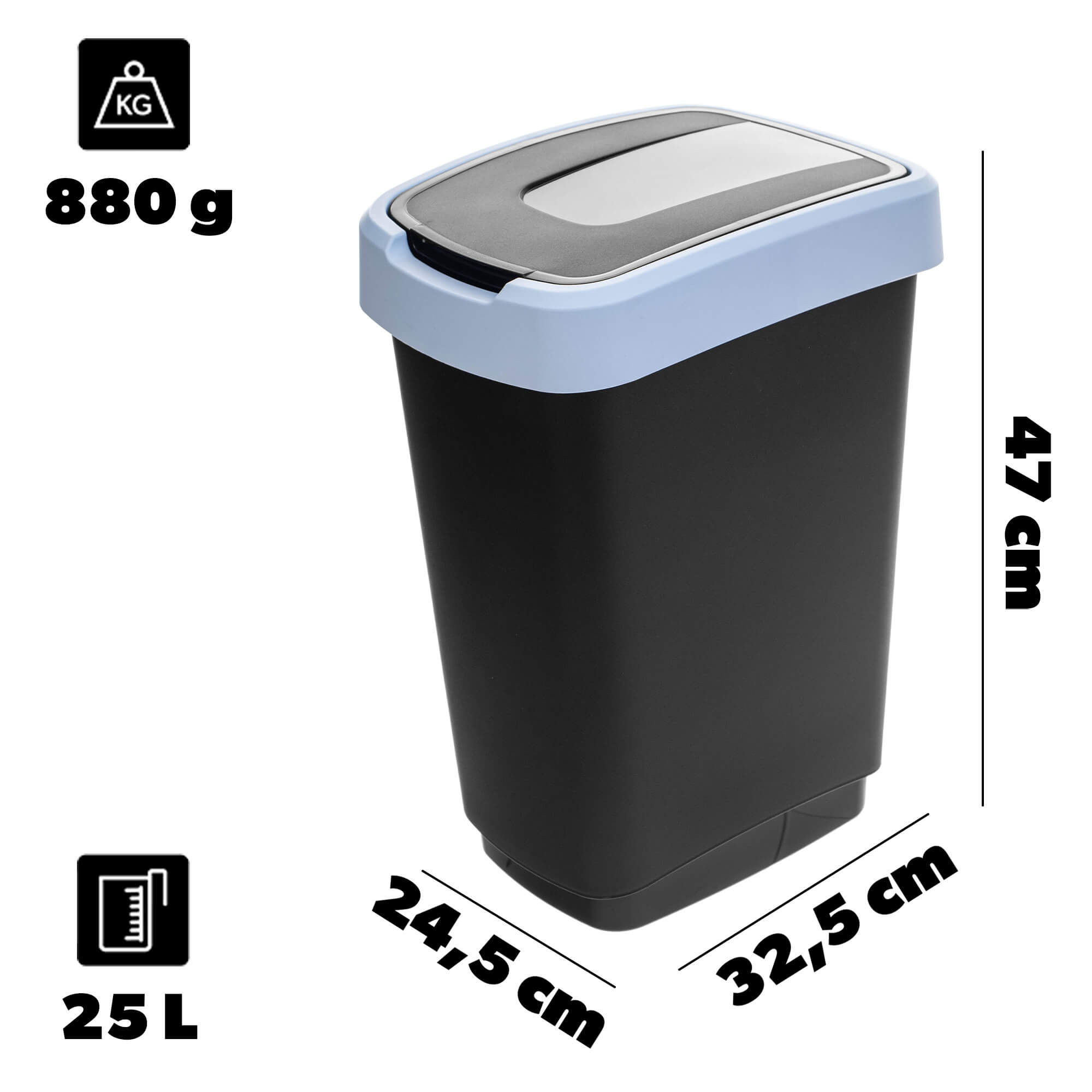 Kosz na śmieci Morin 25L z klapą obrotową czarno-niebieski