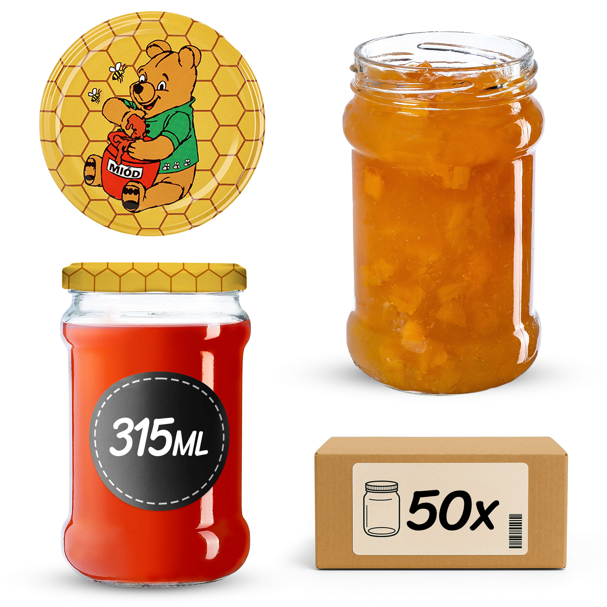 Słoiki na przetwory Seno 315ml 50szt 66mm + wieczka "Miód"