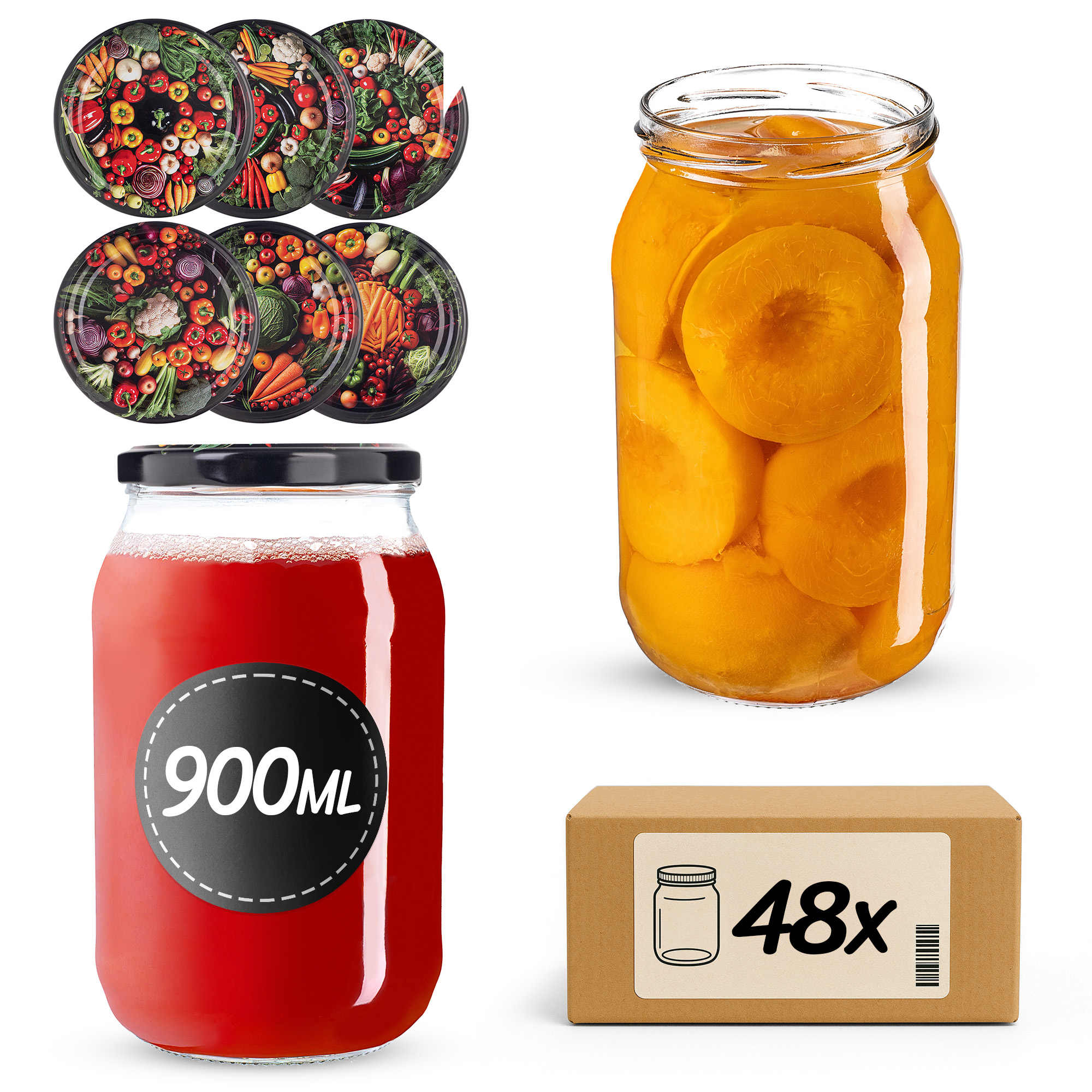 Słoiki na przetwory Simo 900ml fi82mm 48szt + wieczko Warzywa mix