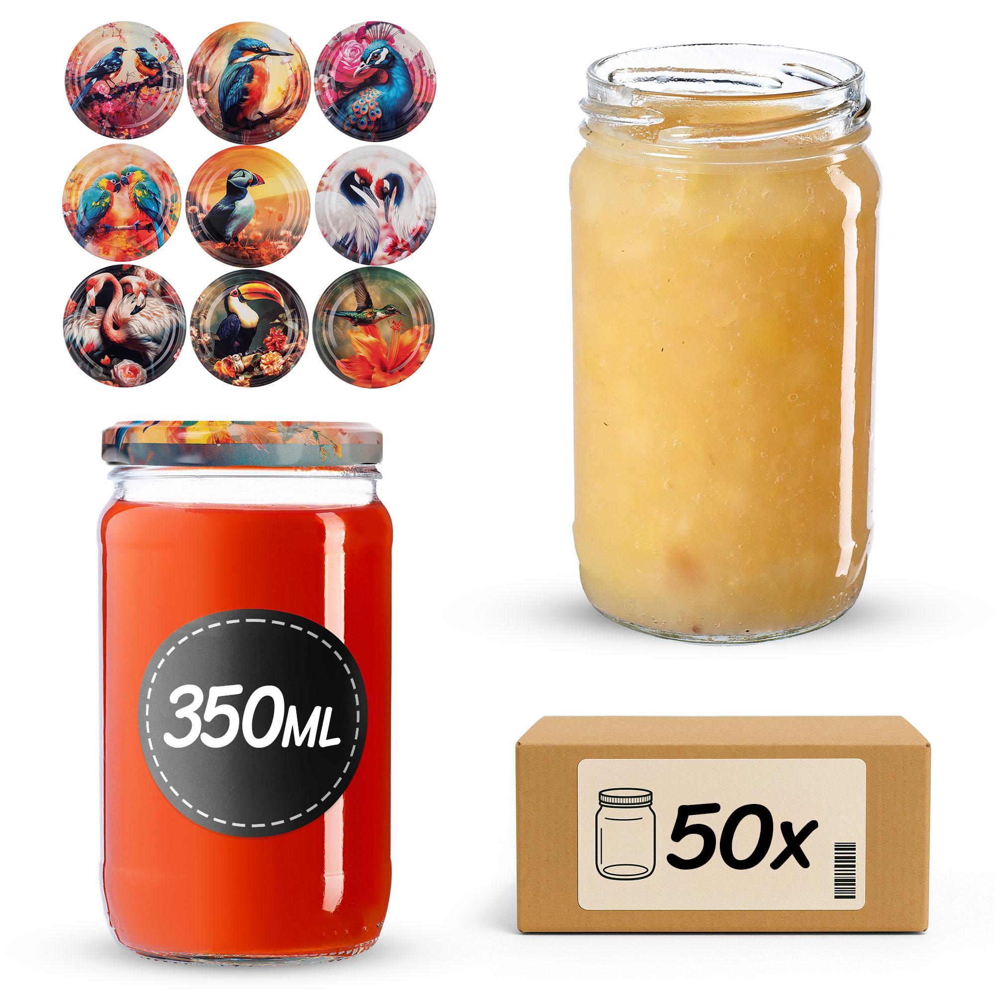 Słoiki na przetwory Gera 350ml fi66mm 50szt + wieczko Ptaki