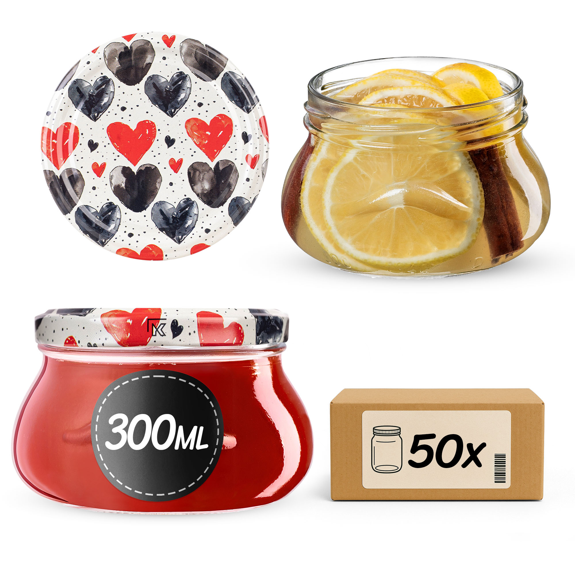 Słoiki na przetwory Raja 300ml fi82mm 50szt + wieczko Serca