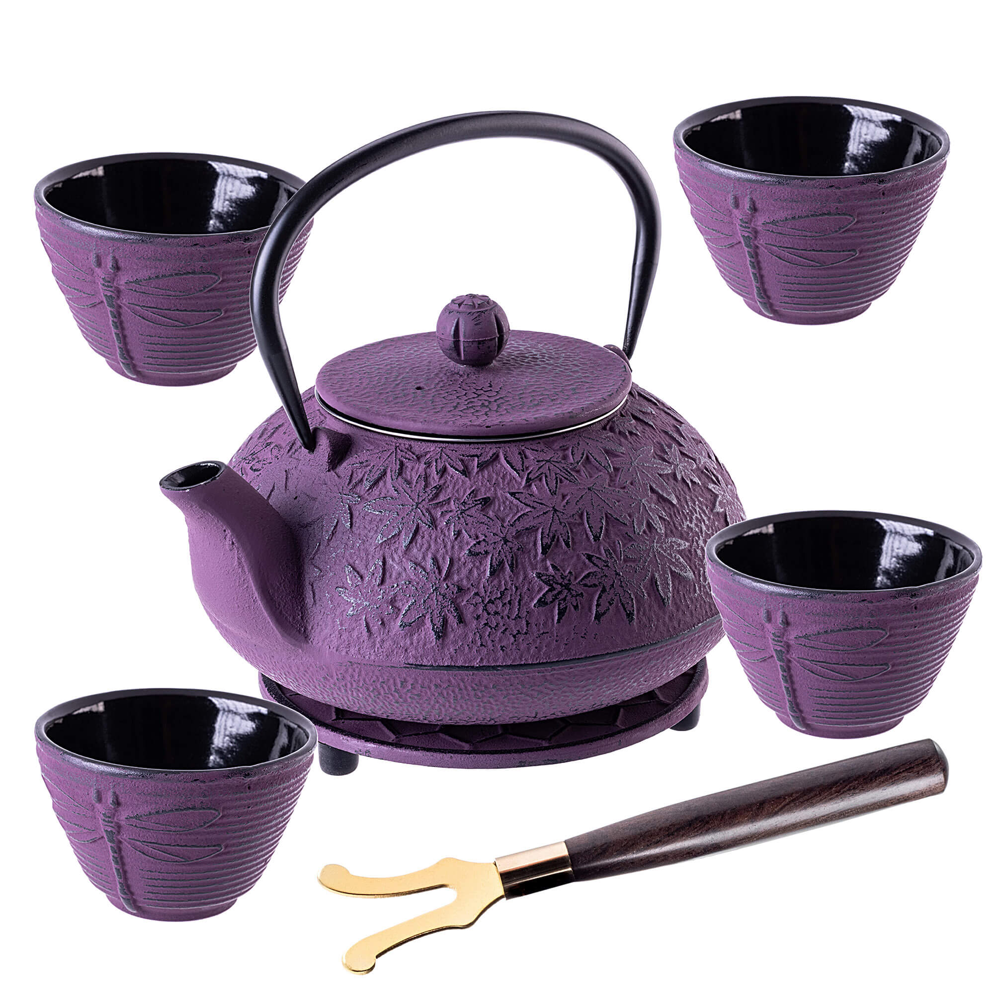 Czajnik żeliwny z czarkami i zaparzaczem Genua fioletowy