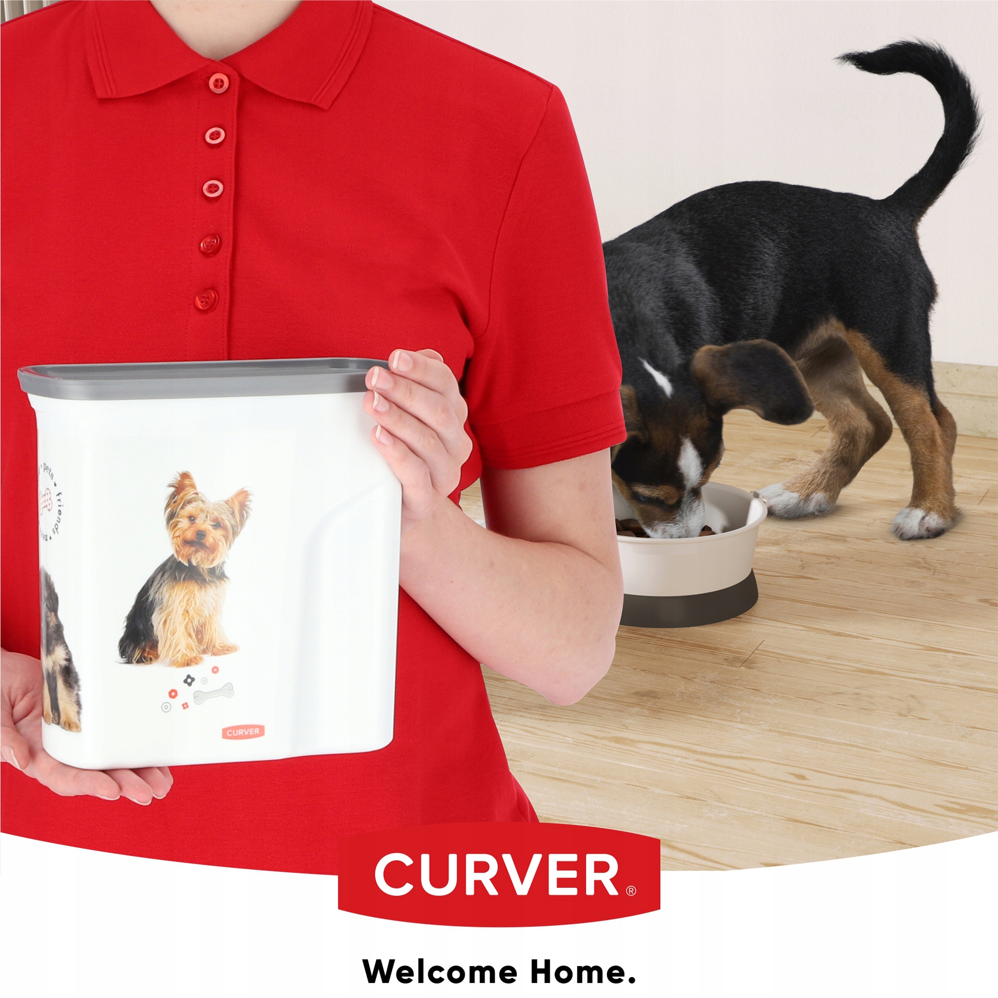 Pojemnik na karmę Curver Pet Life 19 x 20 cm, biały w pieski