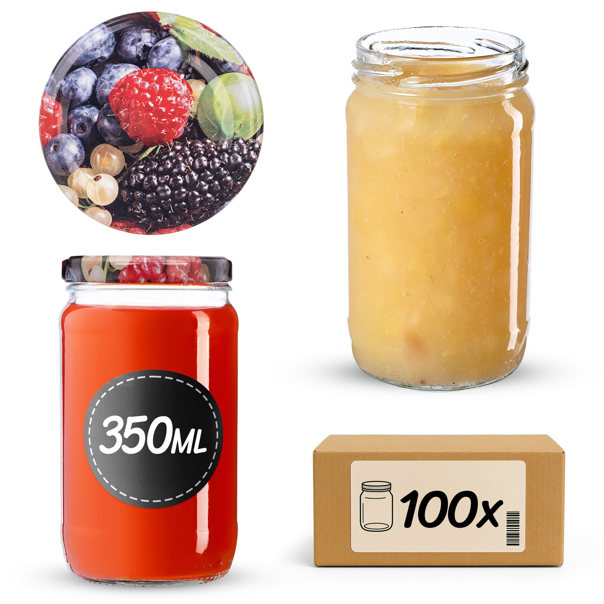Słoiki na przetwory Gera 350ml fi66mm 100szt + wieczko Owoce leśne