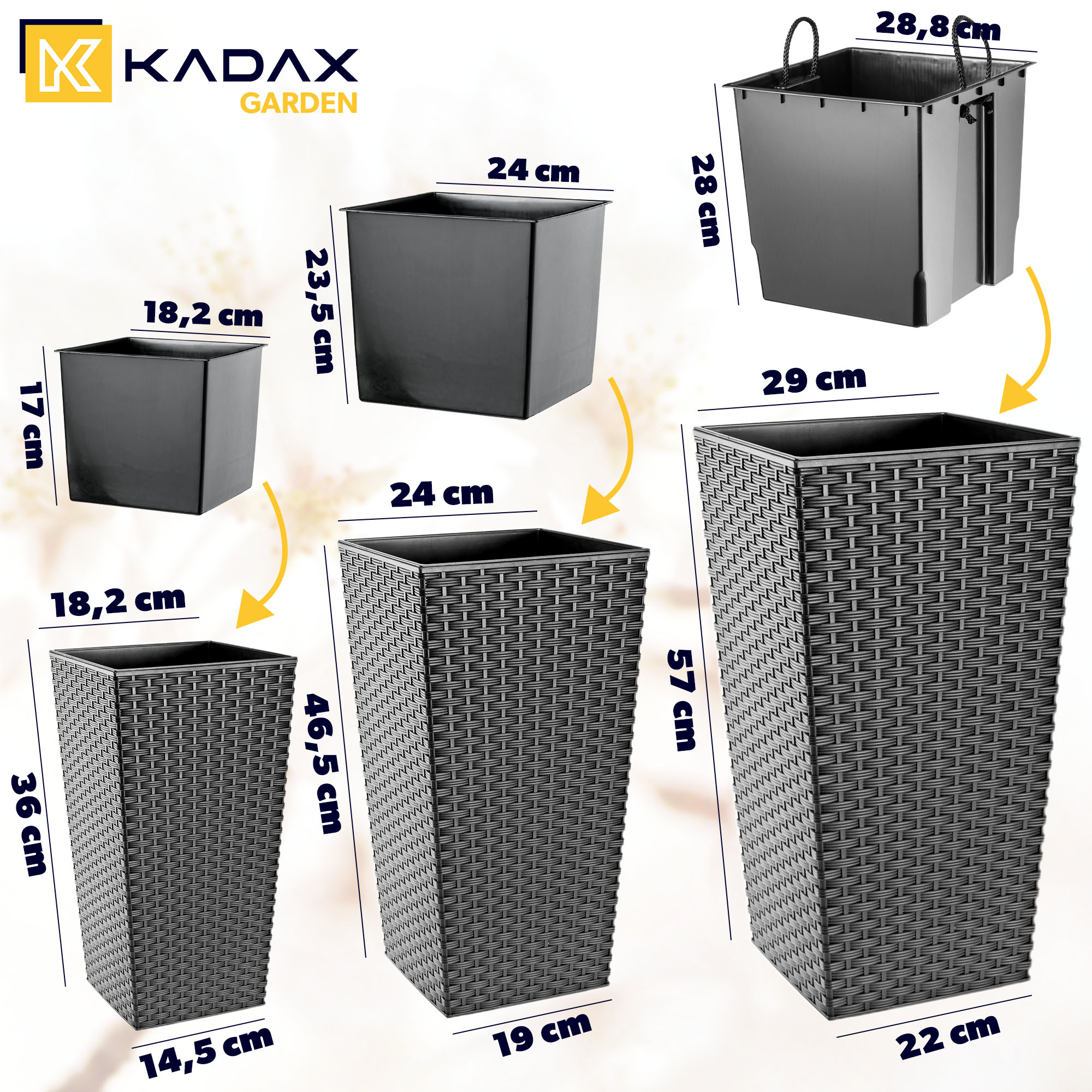 Donica z wkładem rattan Pesaro 19 cm, grafit