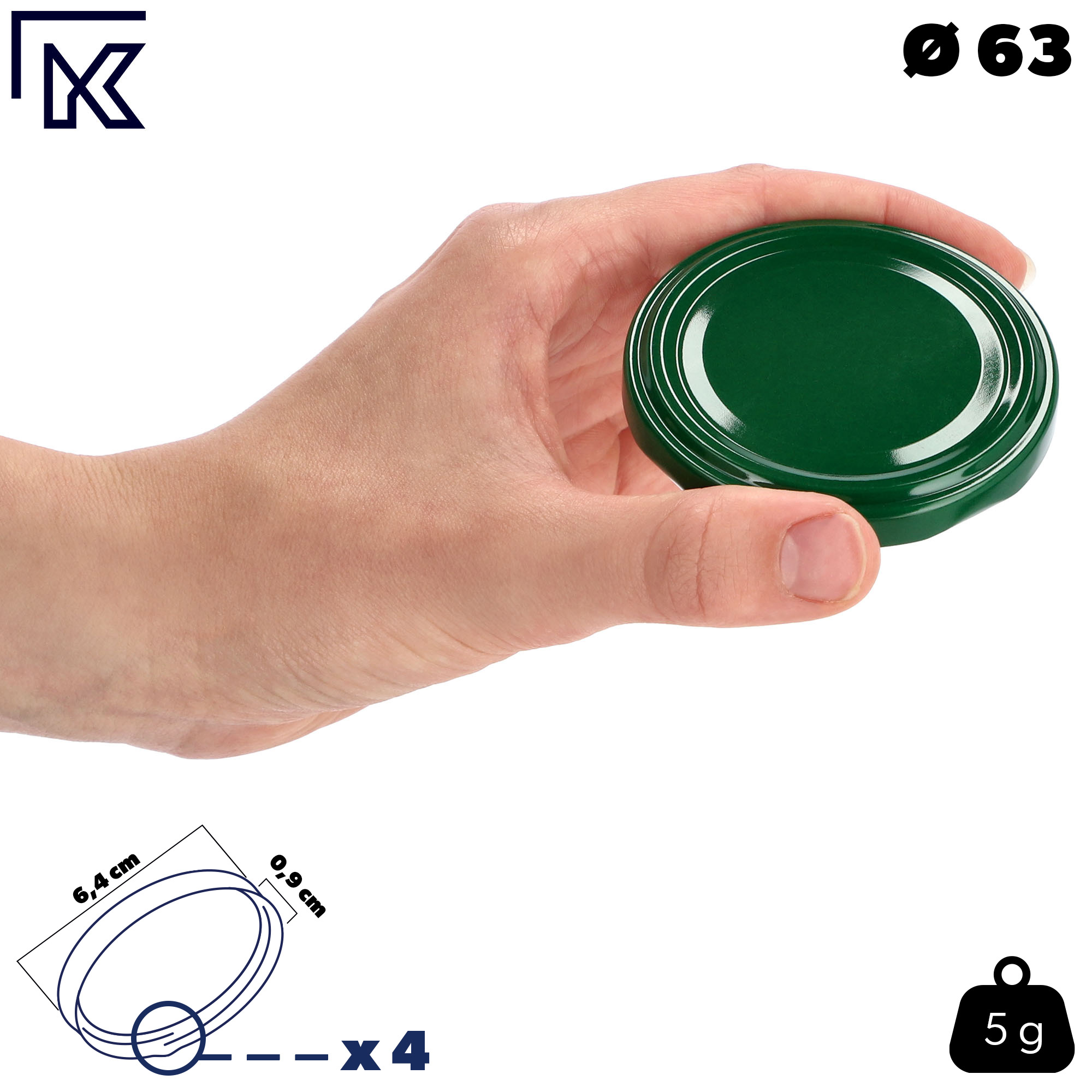 Metalowe wieczka do słoików Asen 10szt fi 63mm zielone