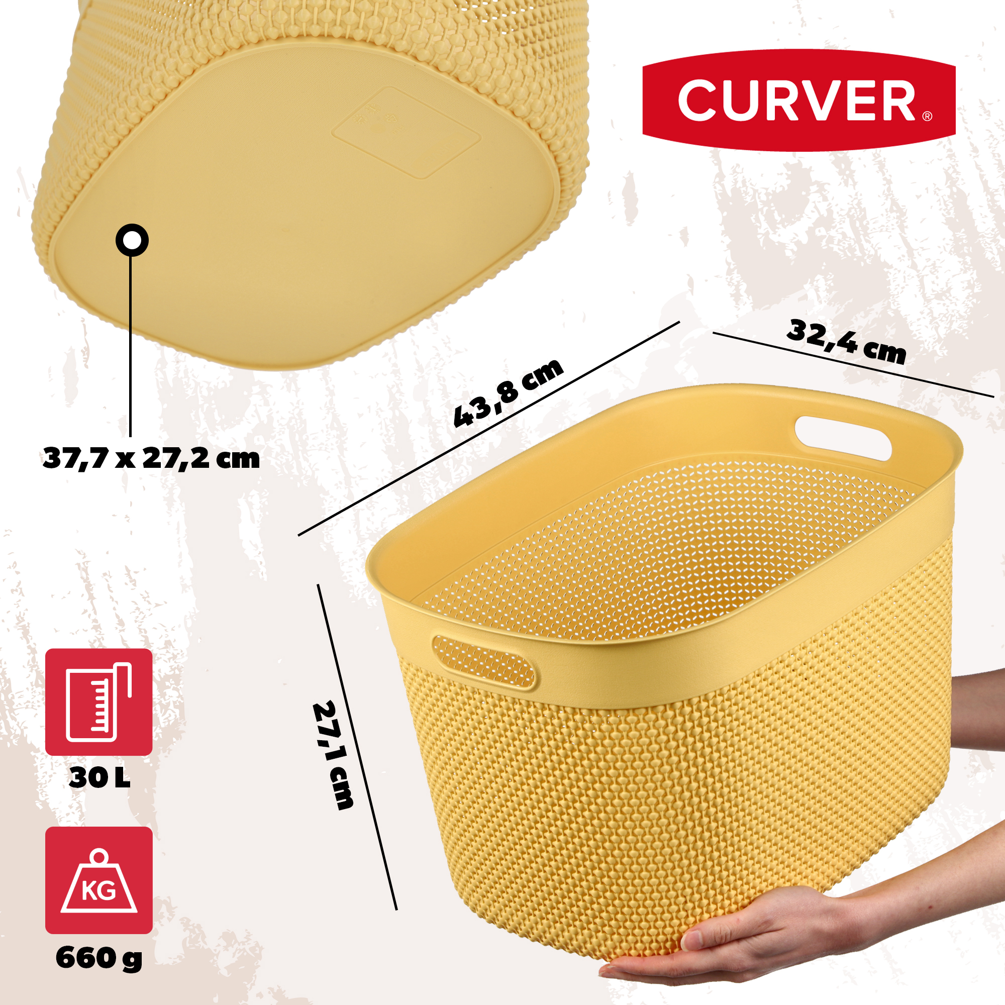 Koszyk prostokątny 30L Curver Filo Recycled, żółty