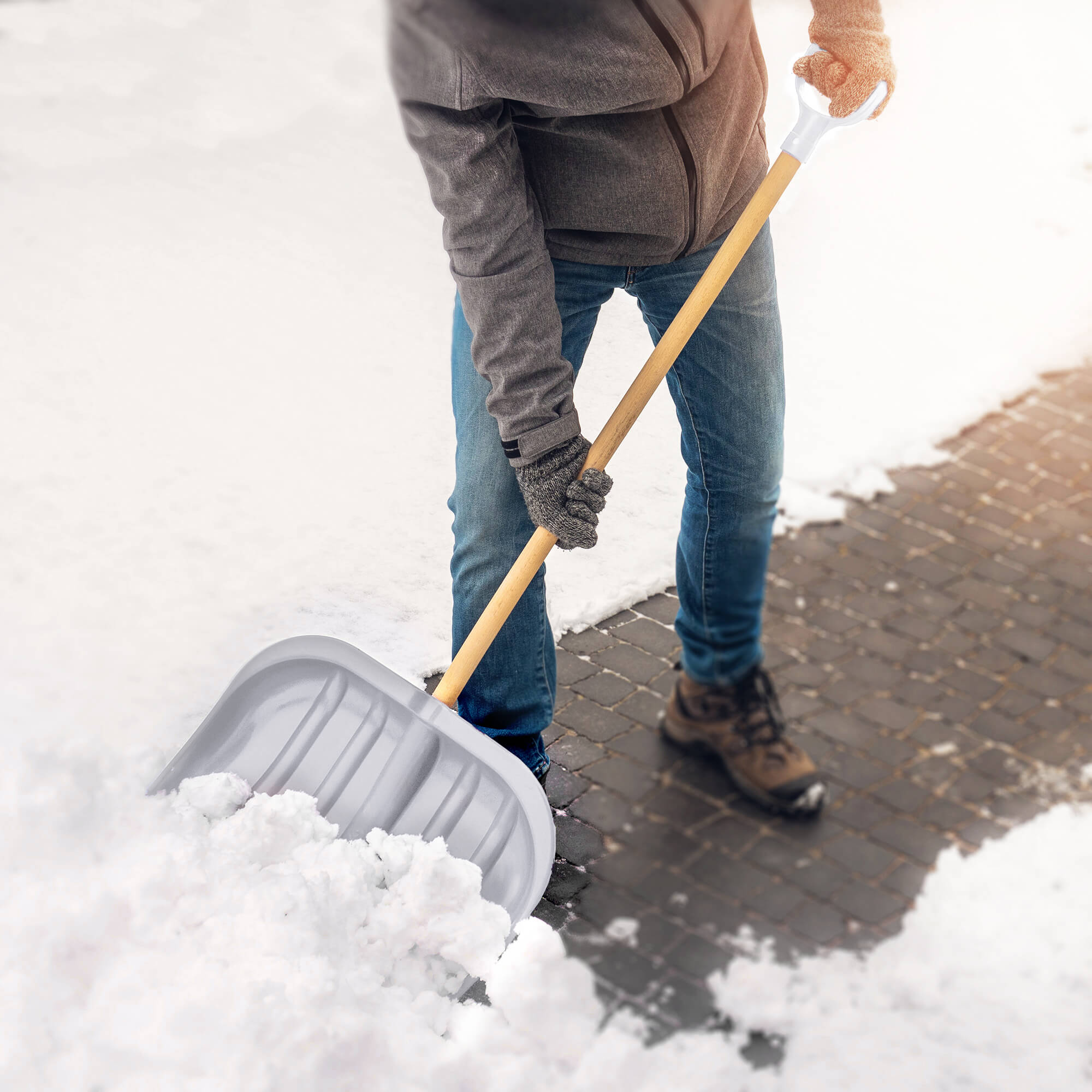 Zestaw do odśnieżania łopata do śniegu trzon drewniany srebrna + szufla łopata do śniegu czarna