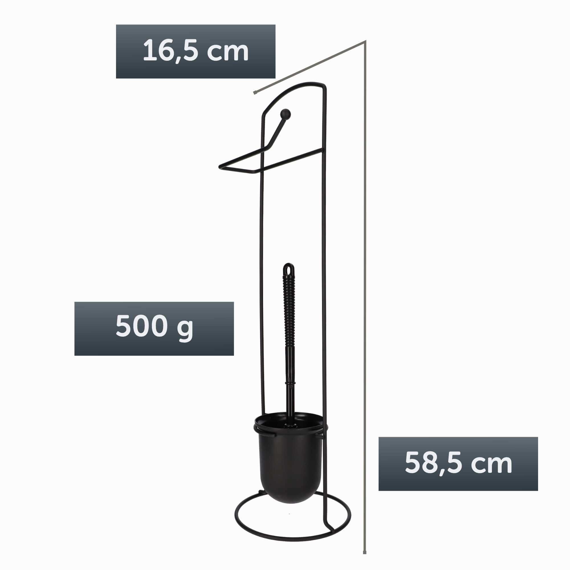Szczotka do WC z uchwytem na papier 58 cm, czarny