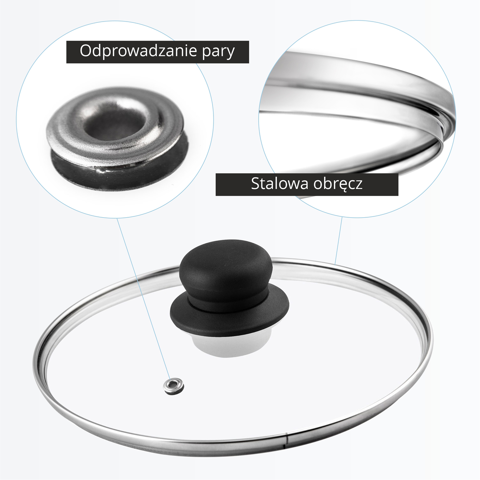 Pokrywa żaroodporna z uchwytem 22 cm, czarna