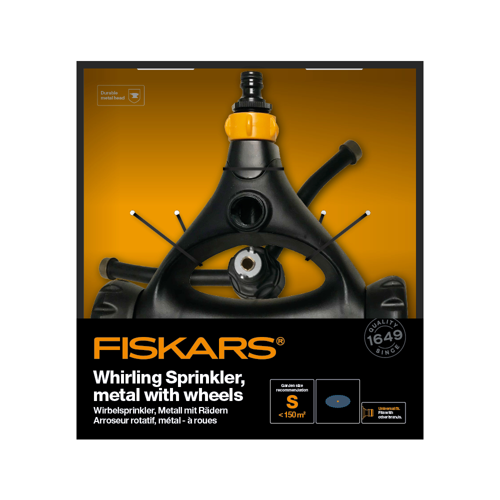 Fiskars 1023657 Zraszacz dookolny metalowy na kółkach
