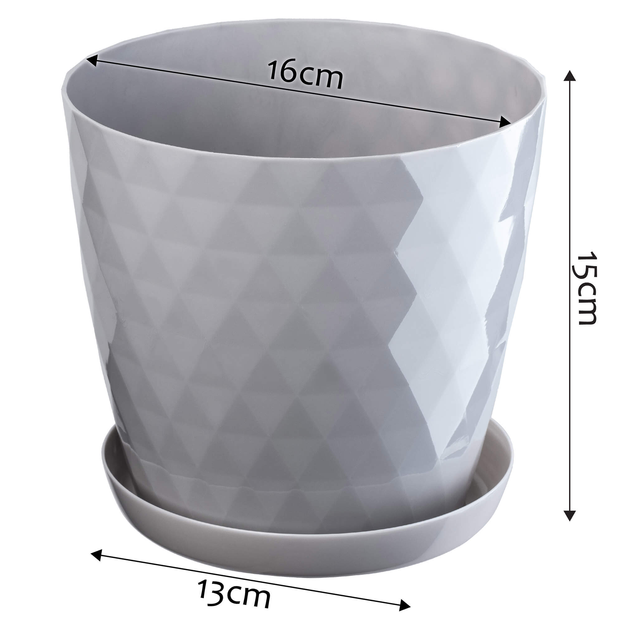 Doniczka na kwiaty z podstawką 16 cm, szara
