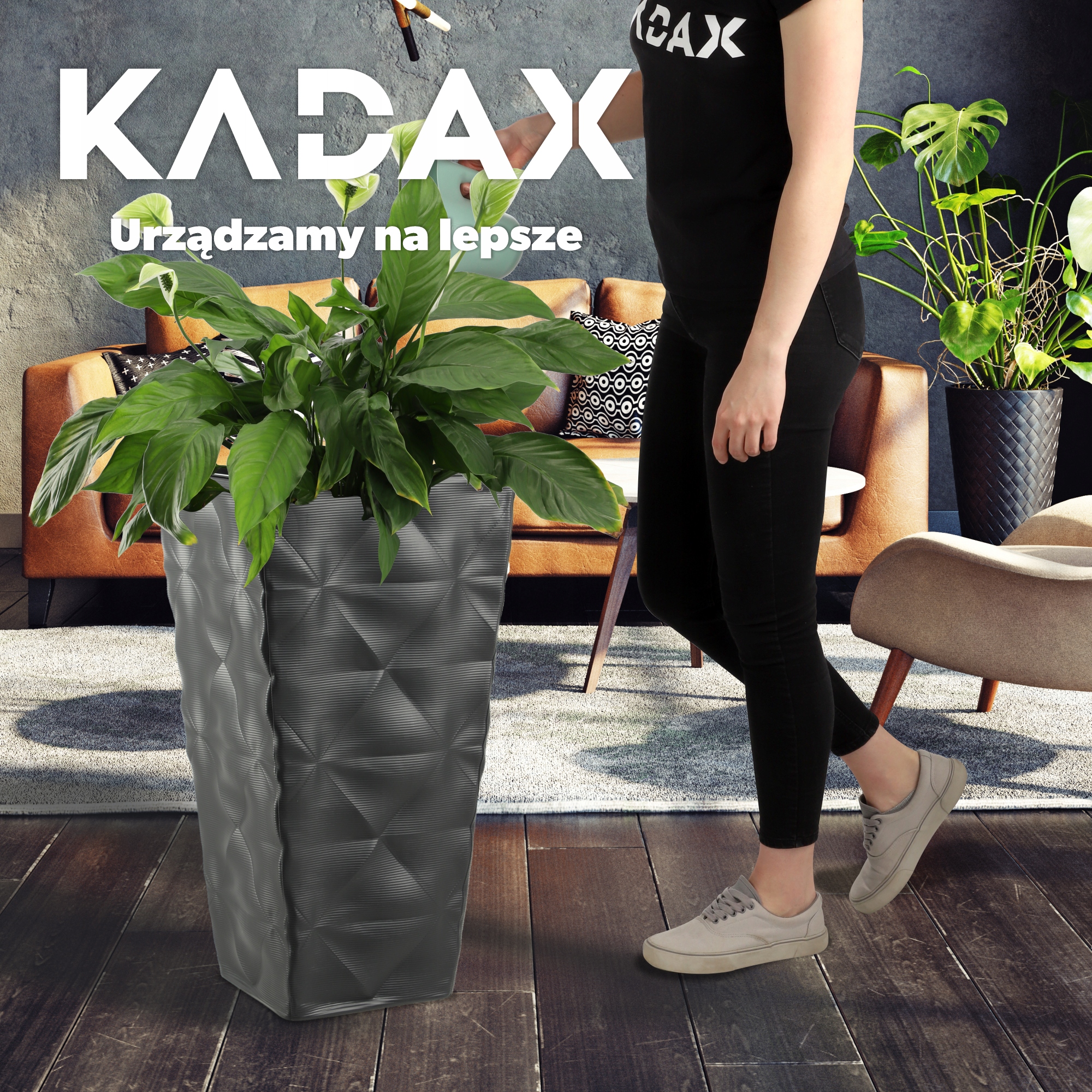 Donica ogrodowa Bando wysoka z wkładem 30 cm, antracyt