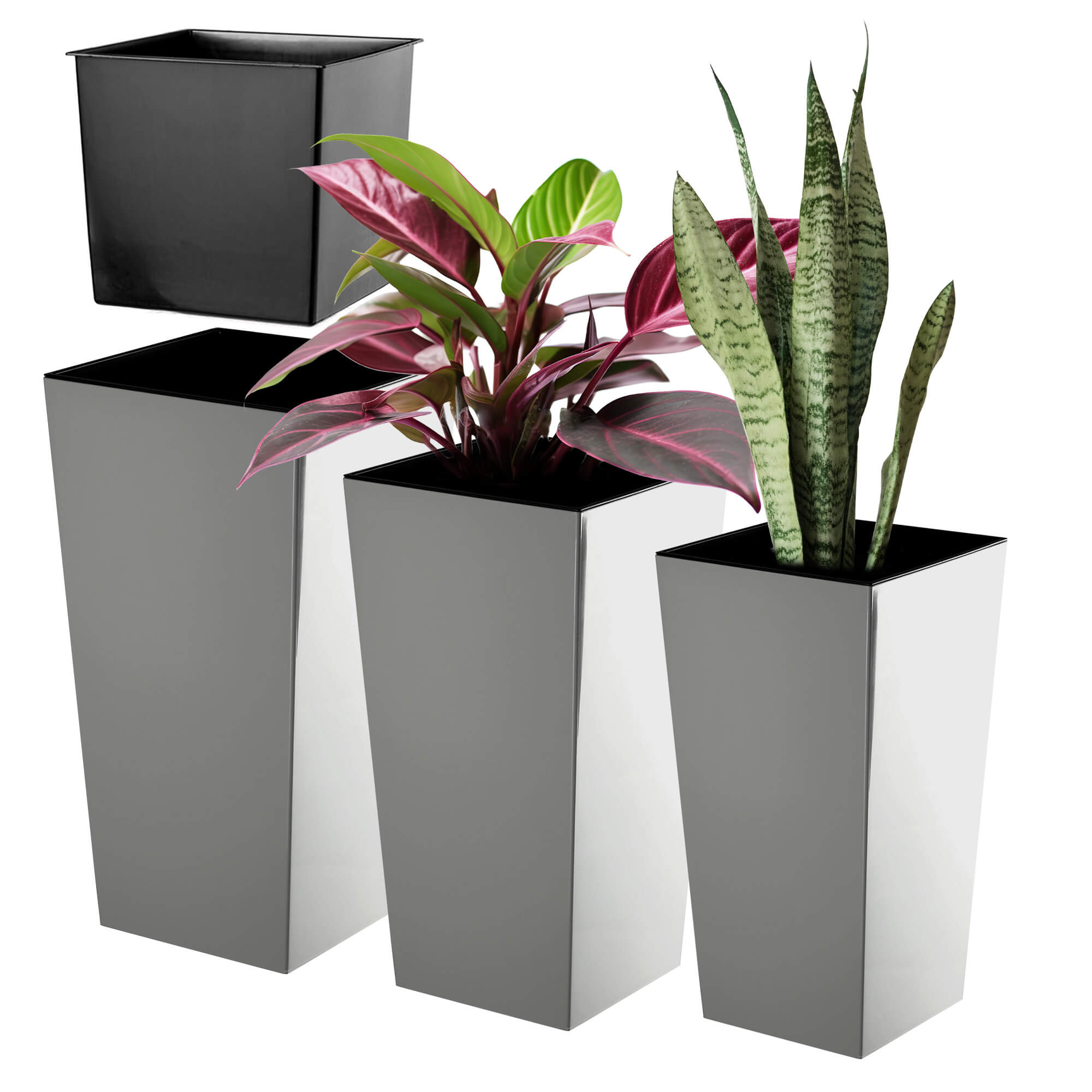 Donice na kwiaty z wkładem Masiera 25 cm + 30 cm + 35 cm, szare