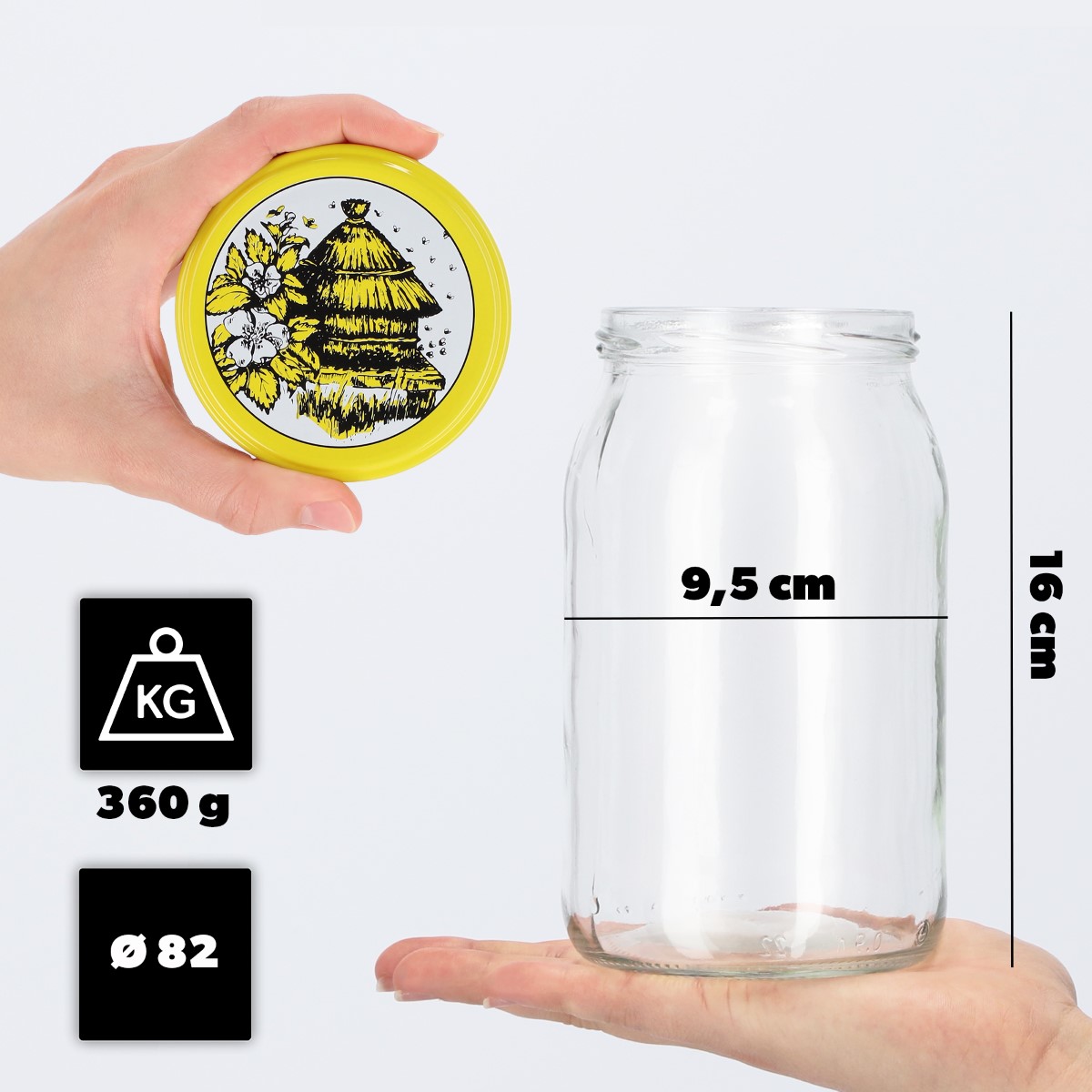 Słoiki na przetwory Simo 900ml 8szt 82mm + wieczka "Pszczoły"