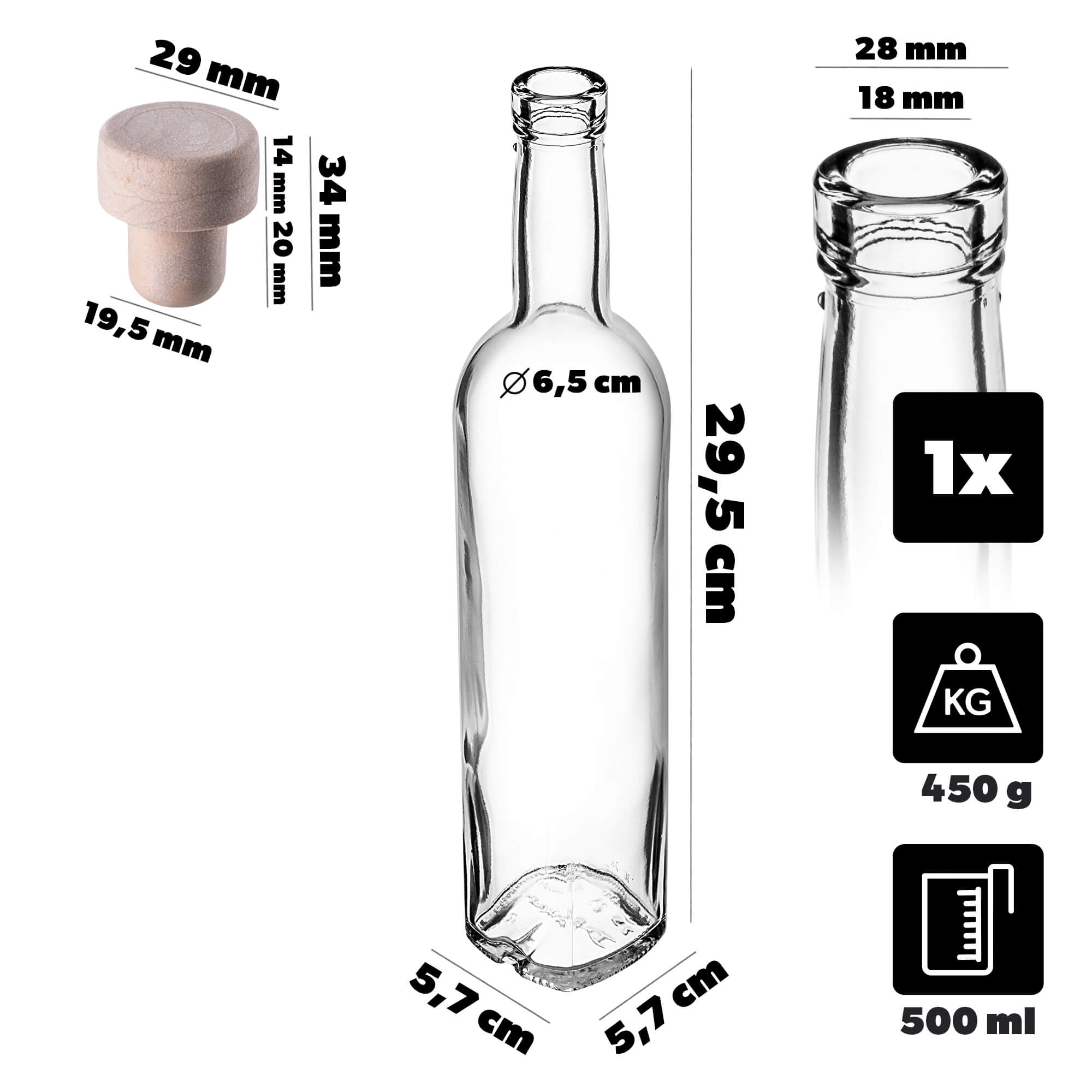 Butelka z korkiem Lataro 0,5L z korkiem fi19