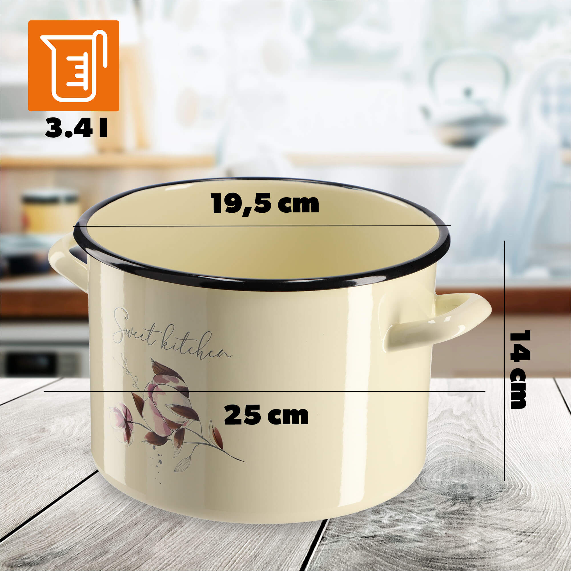 Garnek Emaliowany Luca 3.4L, kwiaty