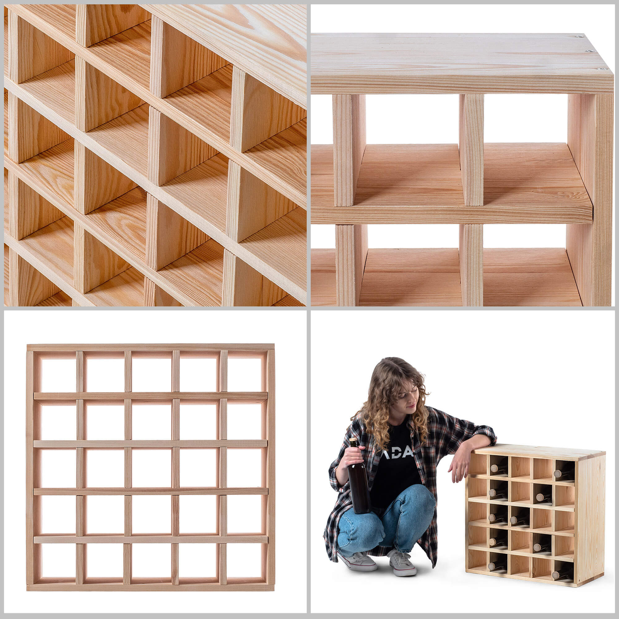 Regał na wino Loreo szachownica drewniany jasny brąz