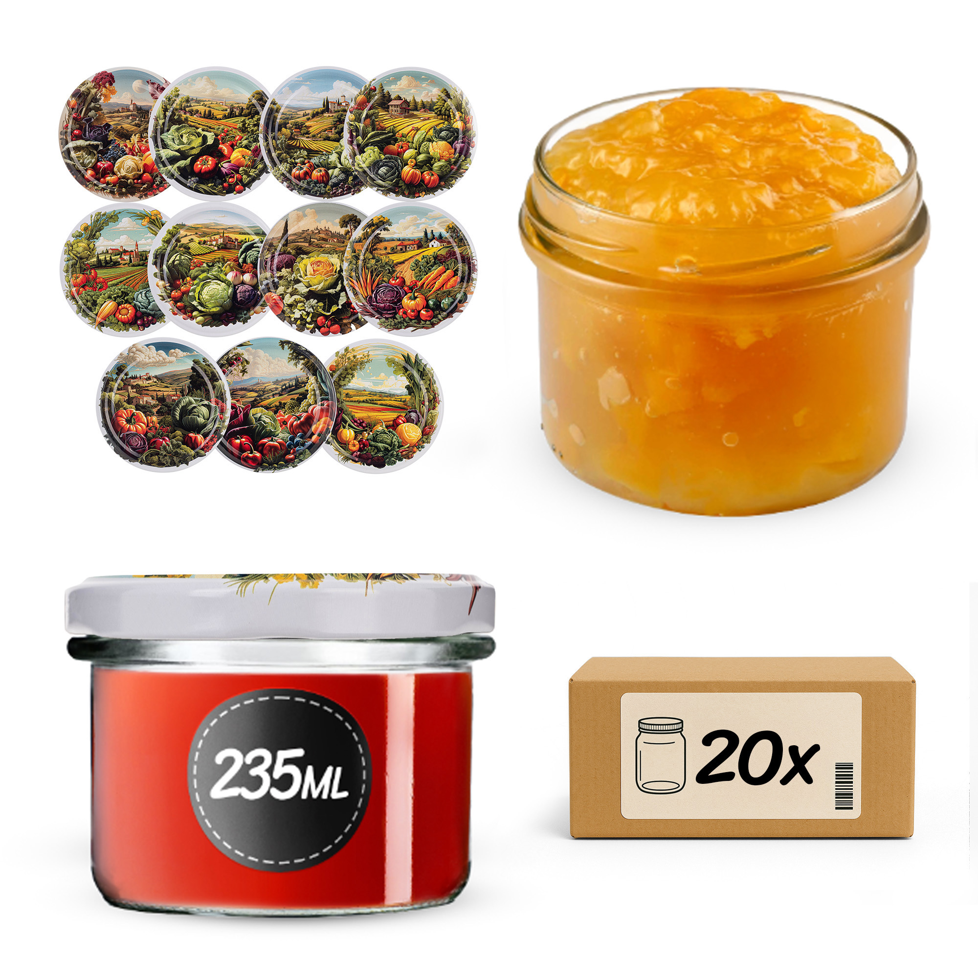 Słoiki na przetwory Tartu 235ml fi82mm 20szt + wieczko Warzywa mix