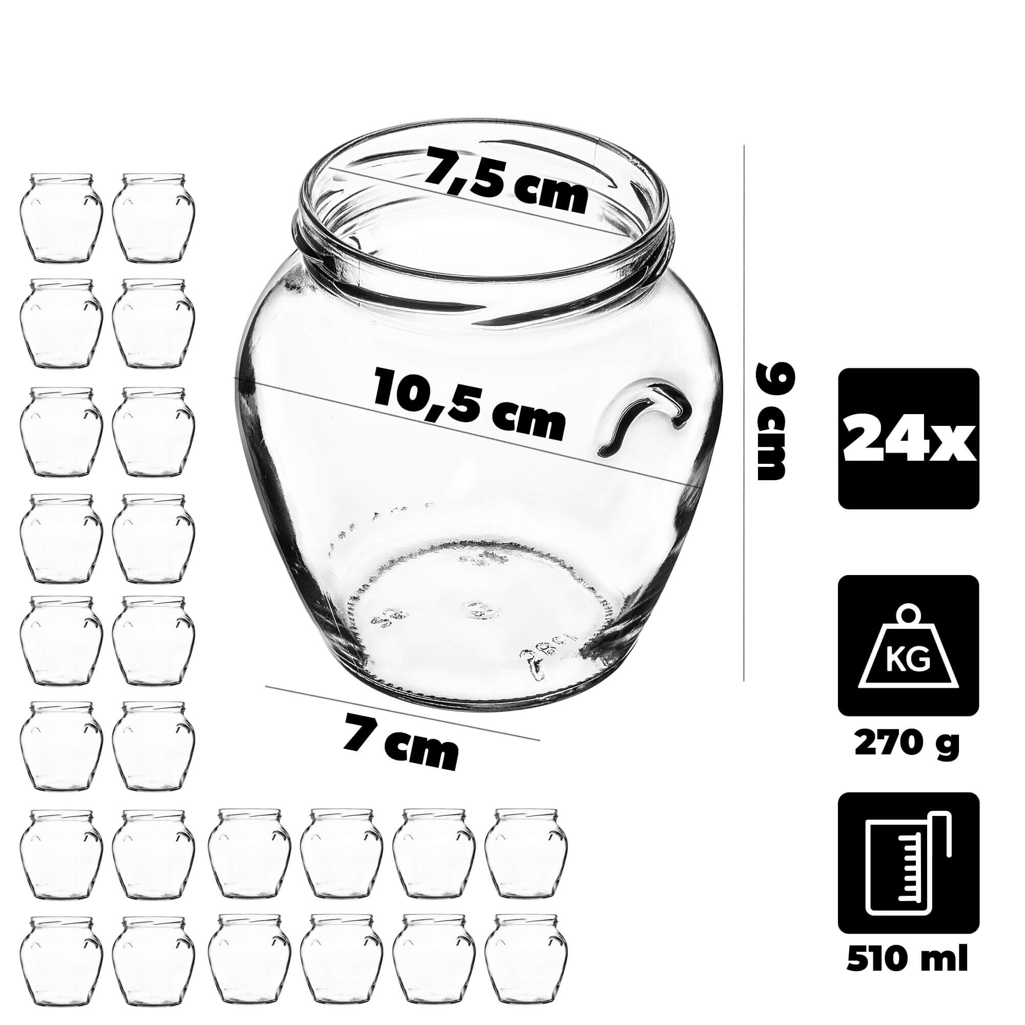 Słoiki na przetwory Sassa 580ml 24szt 82mm + wieczka "Witraż z pszczołą"