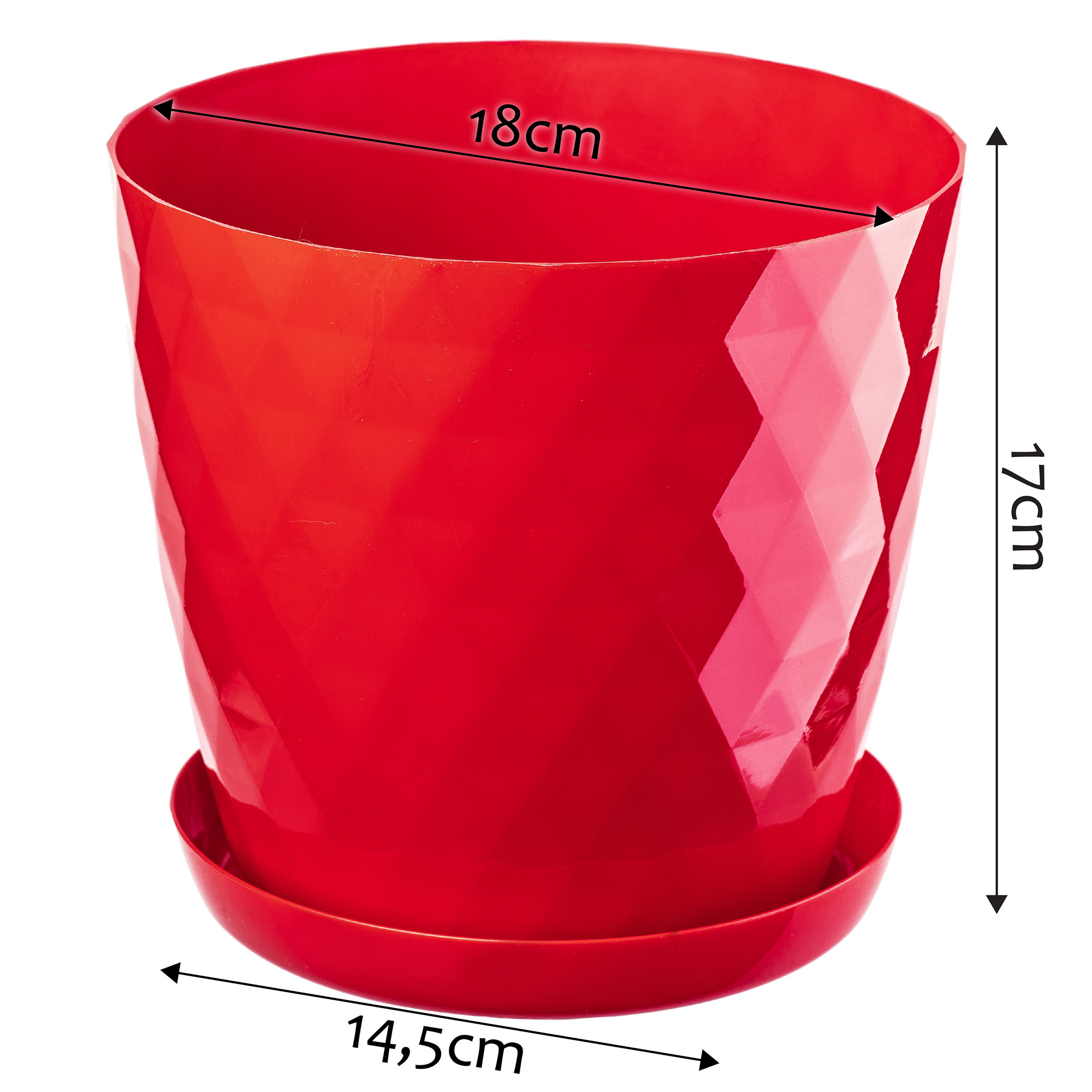 Doniczki na kwiaty z podstawkami Amily 18cm czerwony 3szt