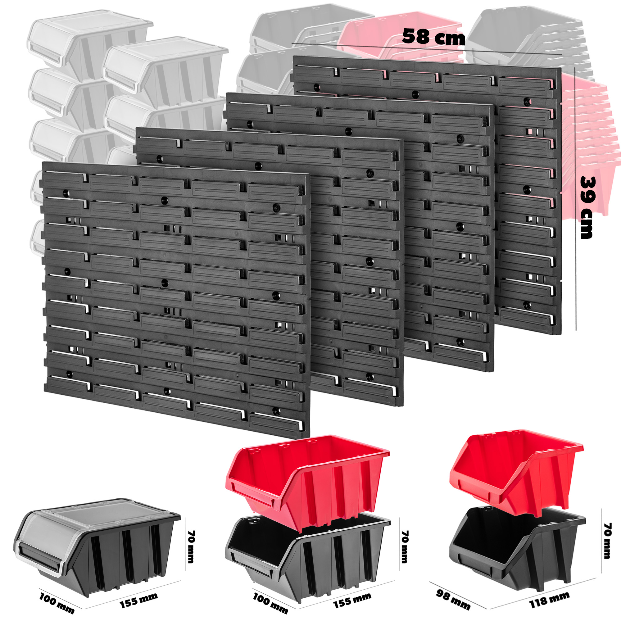 Tablica warsztatowa Lokke 80 elementów 116 x 78 cm, czarno-czerwona