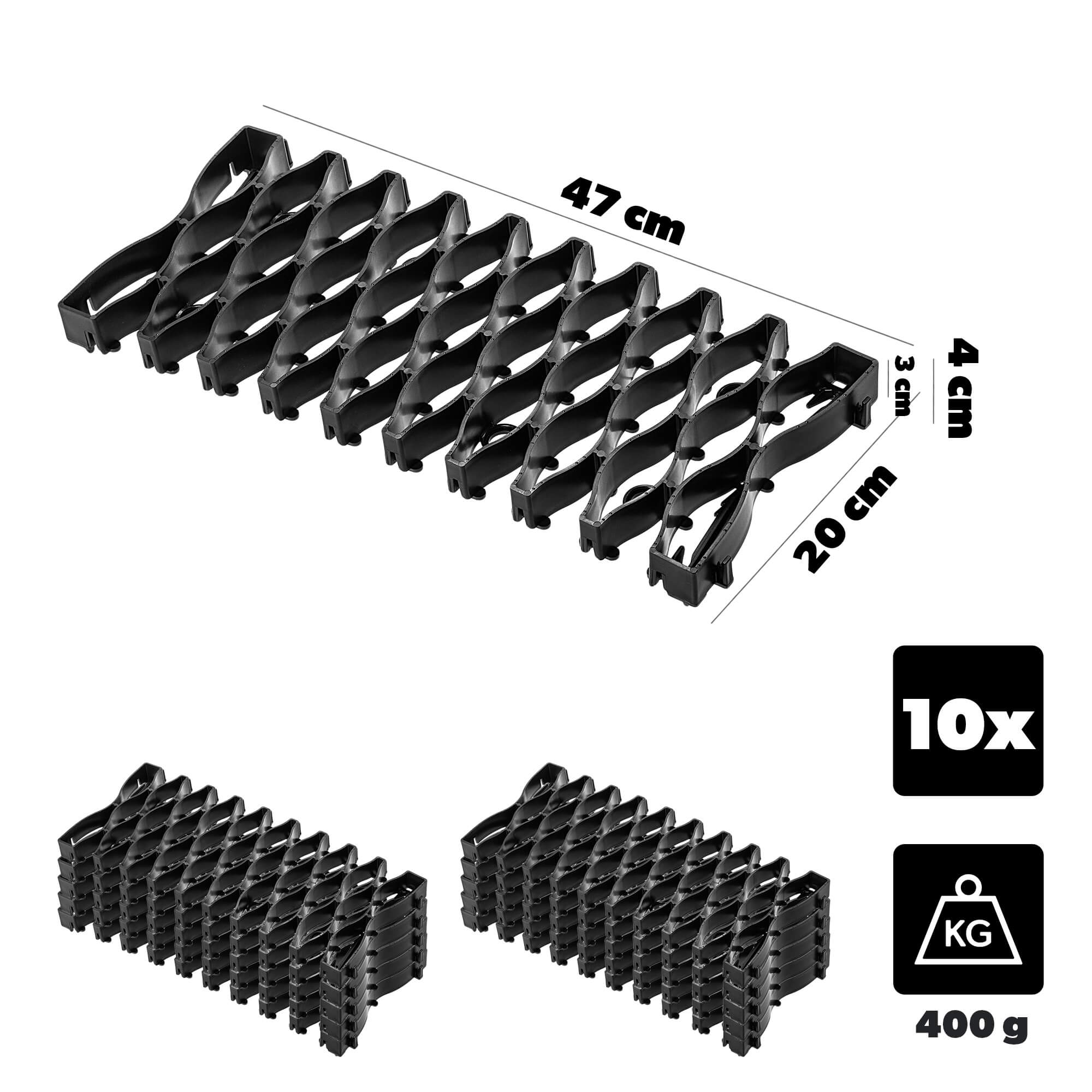 Kratka trawnikowa Montaron pod roboty koszące 47 x 20 cm czarna 10 szt.