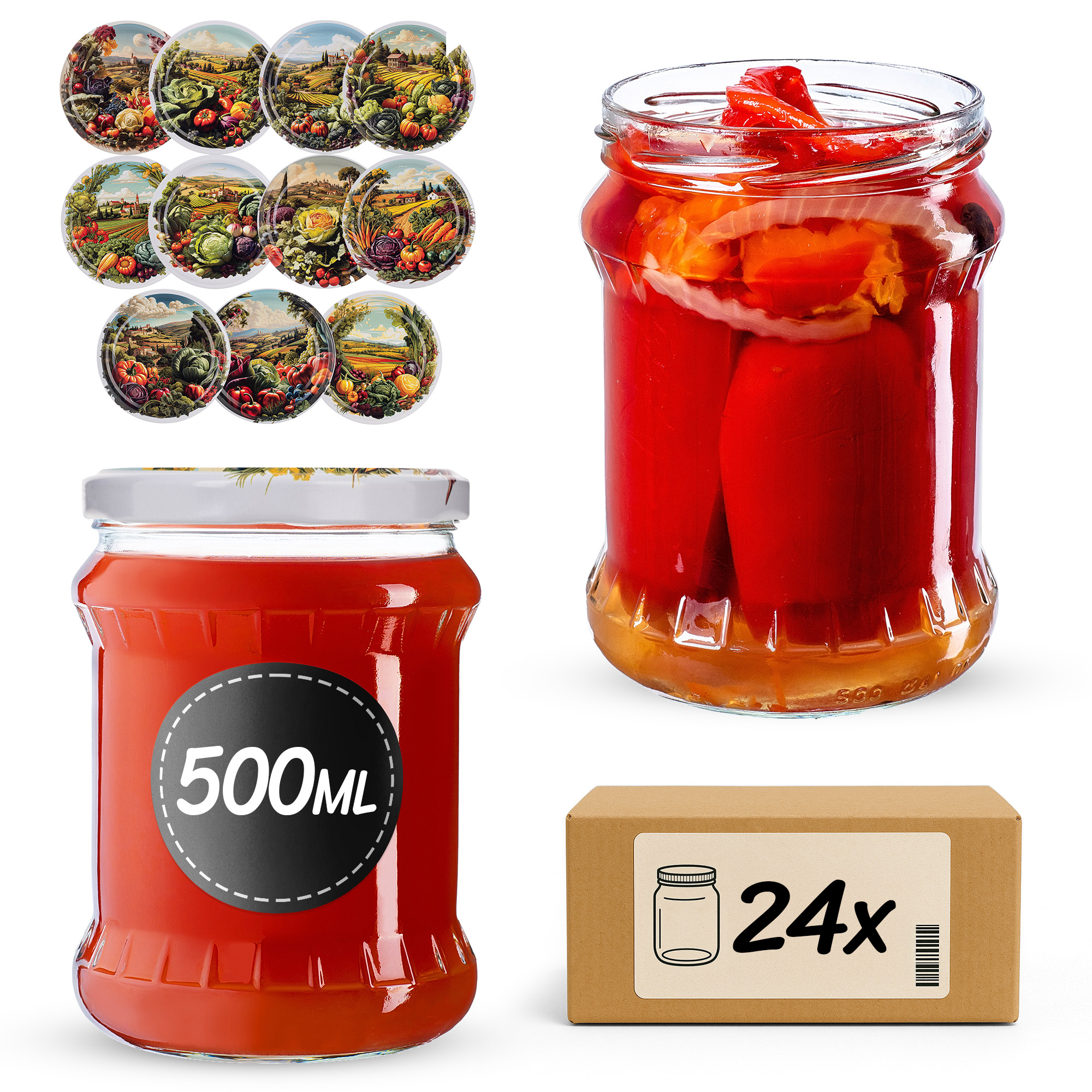 Słoiki na przetwory Kisko 500ml fi82mm 24szt + wieczko Warzywa mix