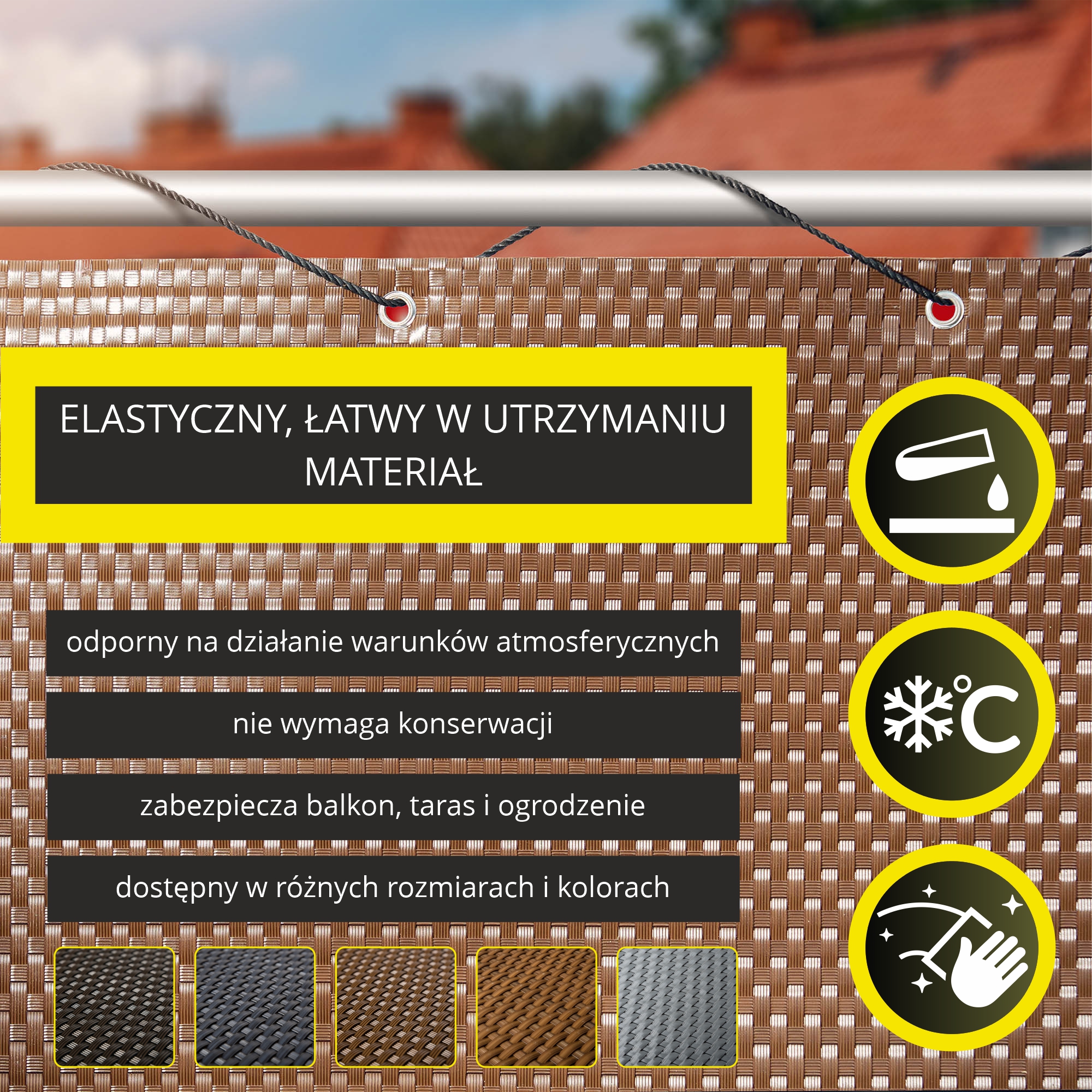 Osłona balkonowa 100 x 400 cm, miodowy