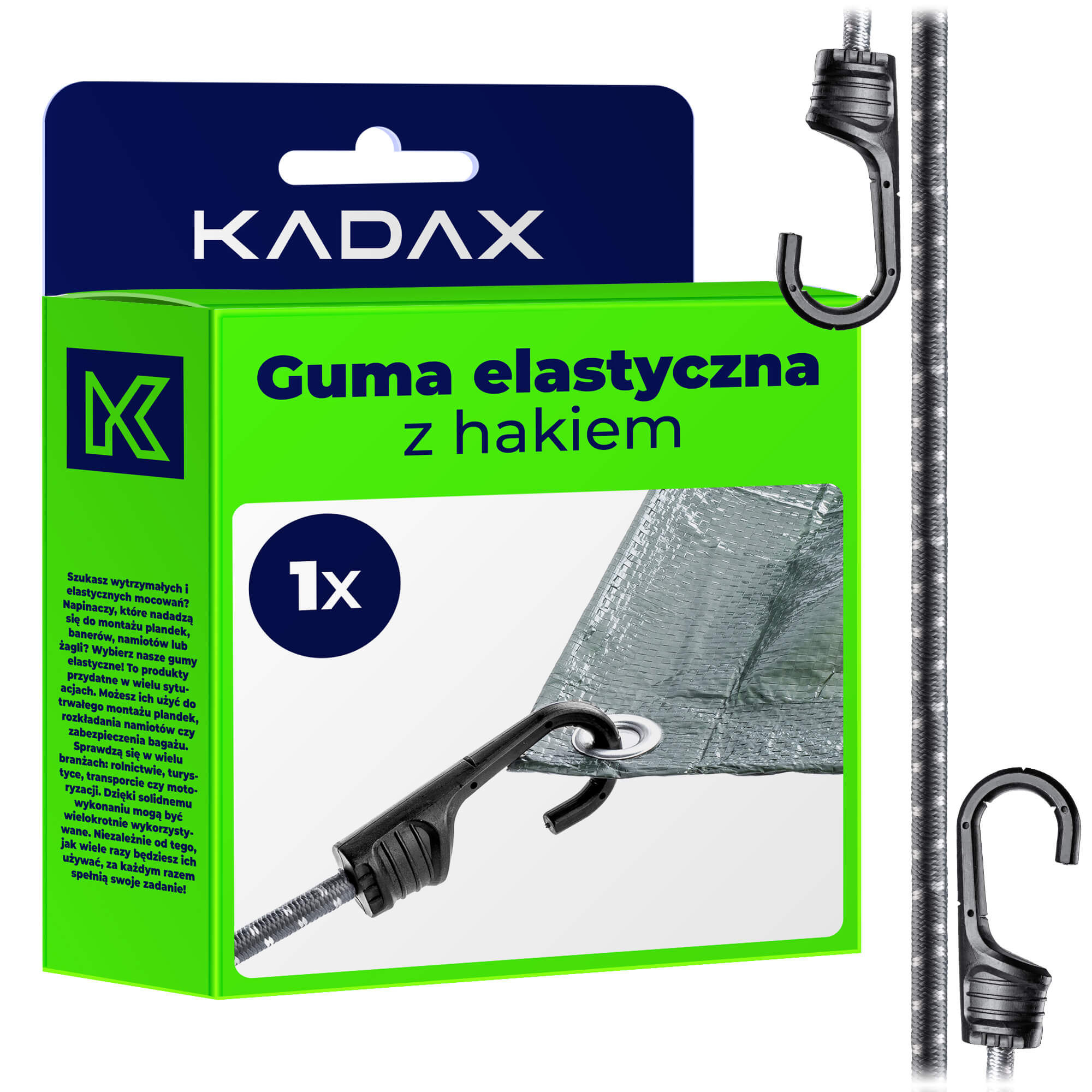 Guma elastyczna z hakiem 44 cm, szara