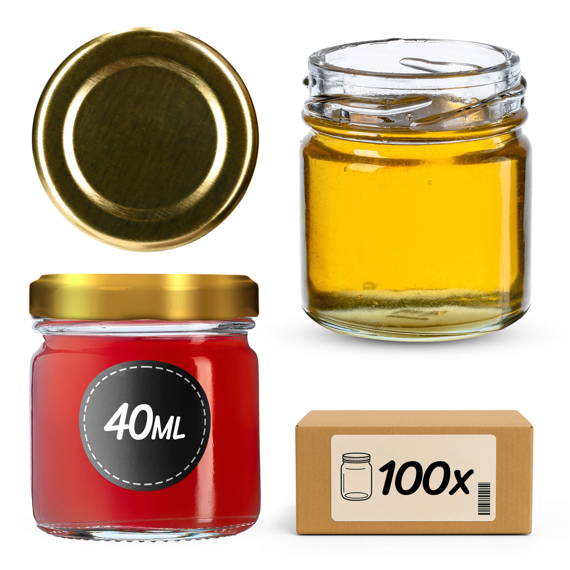 Słoiki na przetwory Halli 40ml 100szt 43mm + wieczka złote