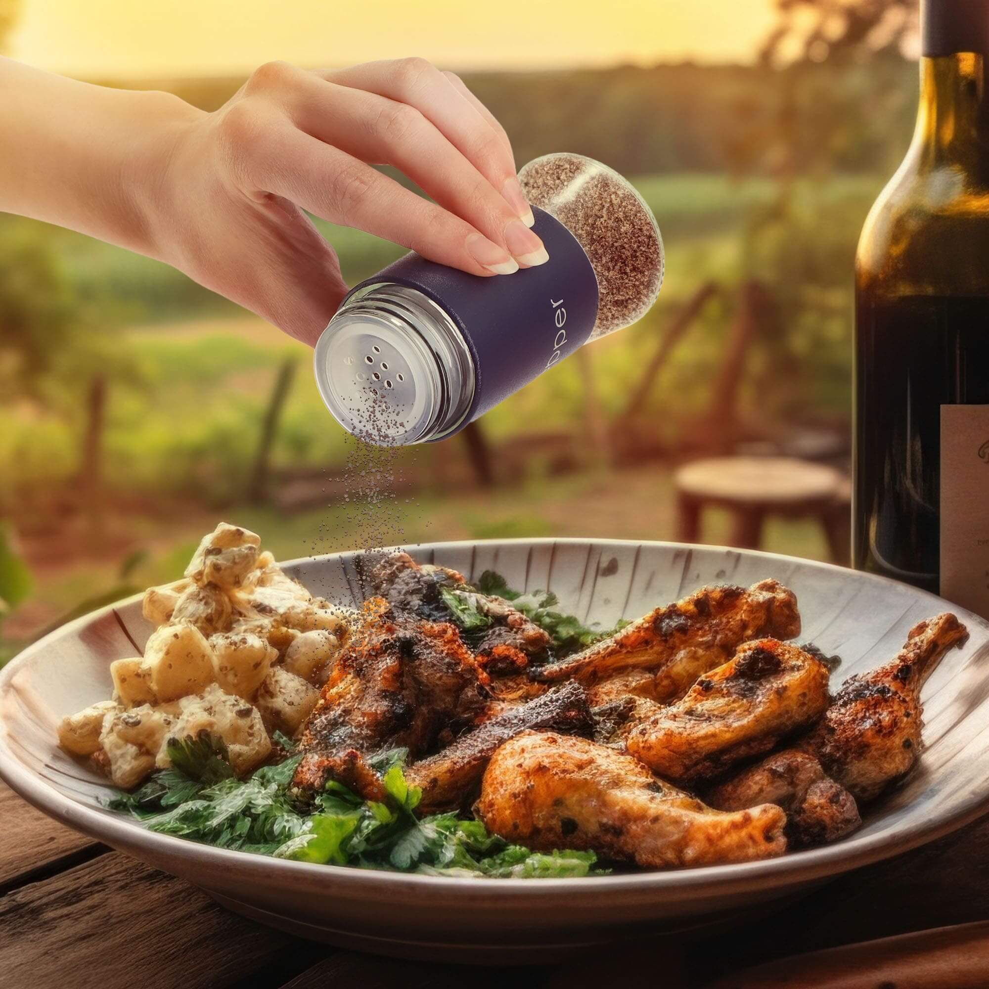 Zestaw przyprawników Alset pieprz + sól, granatowe