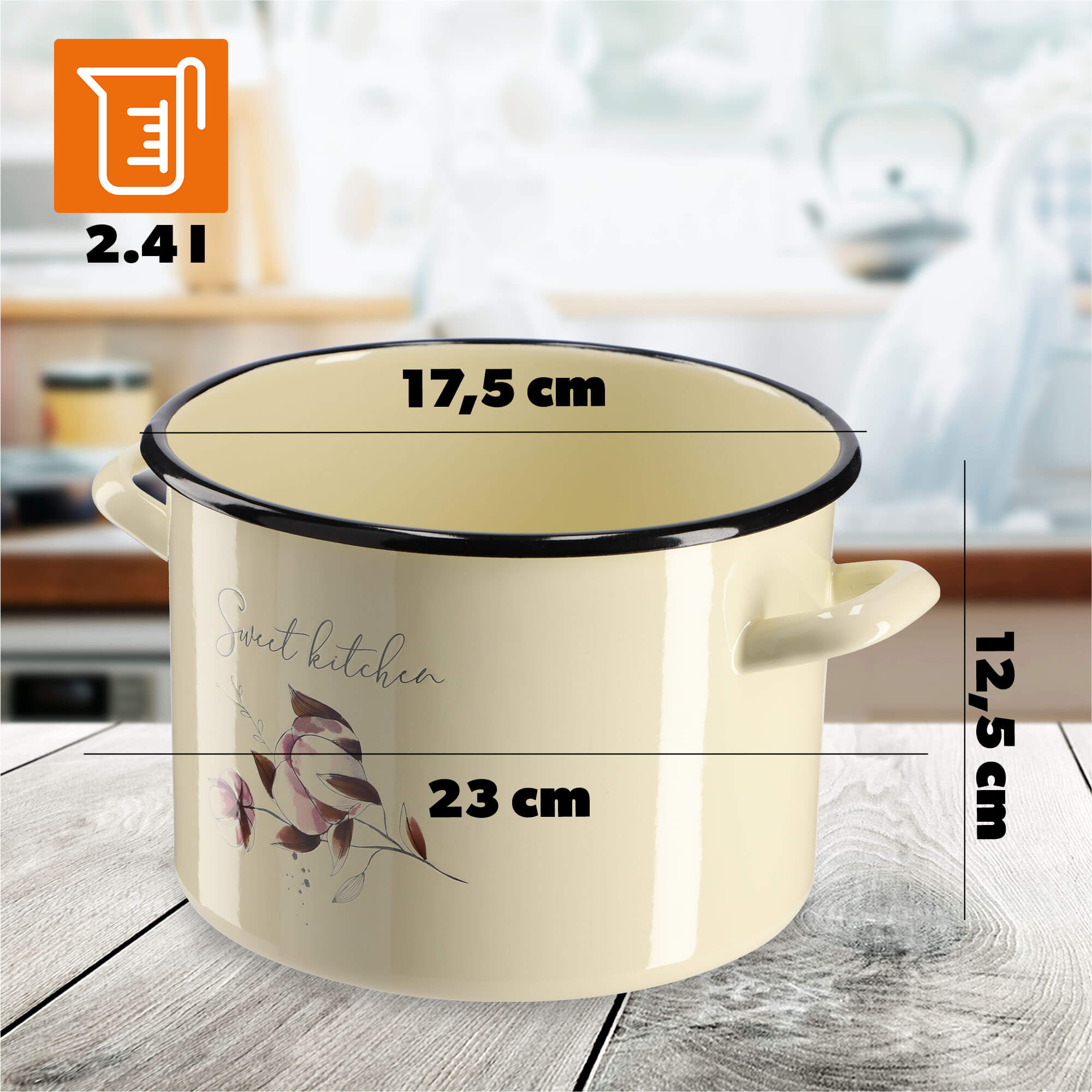 Garnek Emaliowany Luca 2.4L, kwiaty