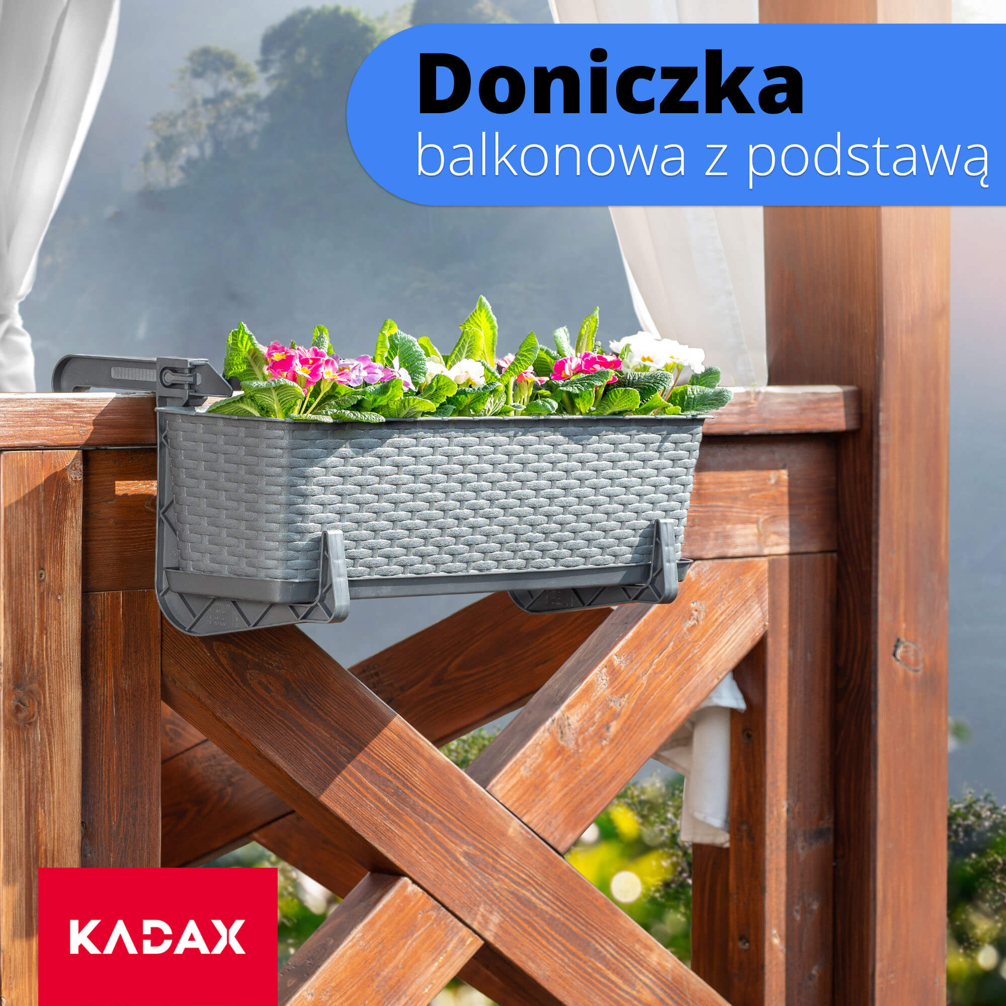 Skrzynka balkonowa rattan z podstawką i uchwytami Frette 40 cm, grafit