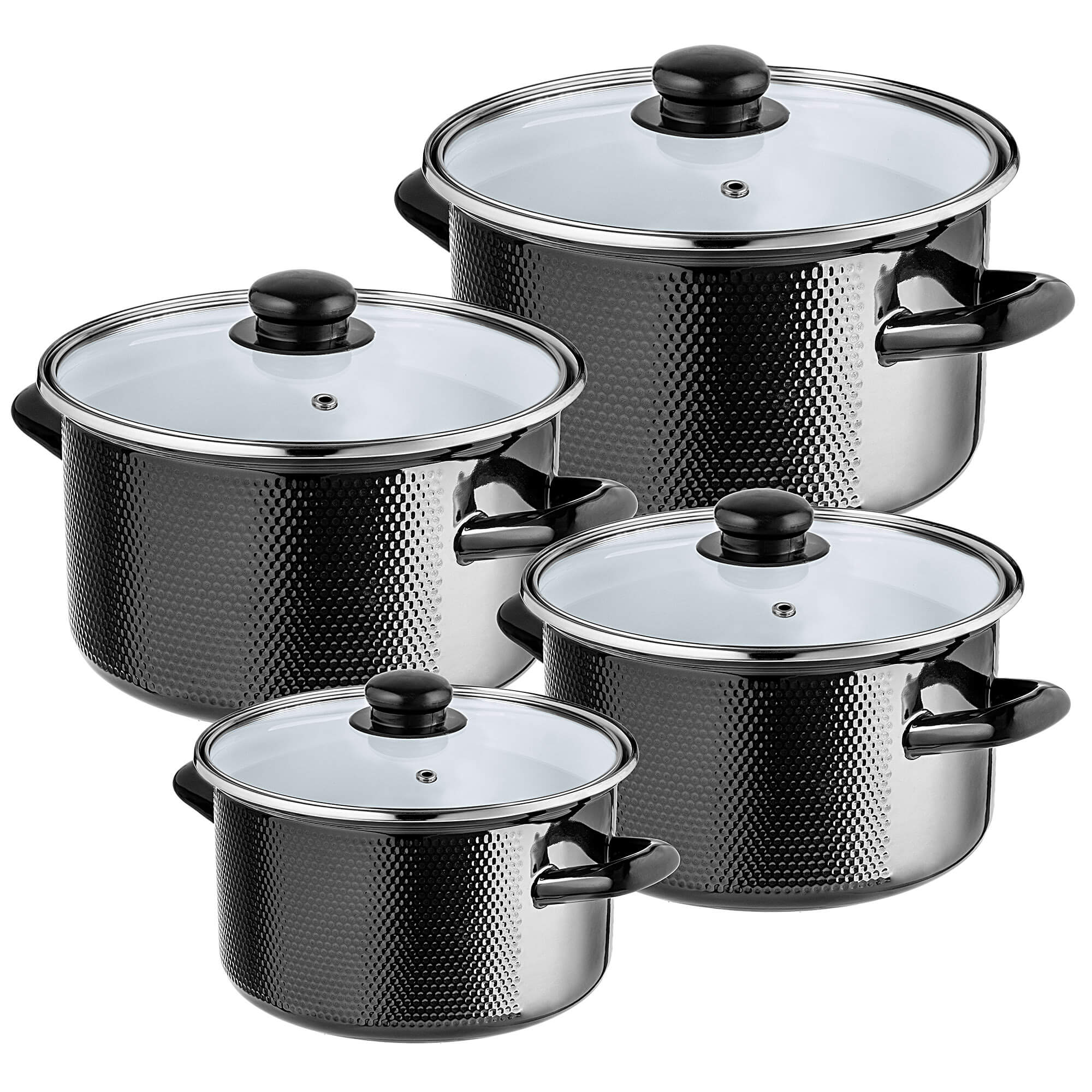 Zestaw garnków emaliowanych Pruno 2L, 3L, 4L, 5L czarne