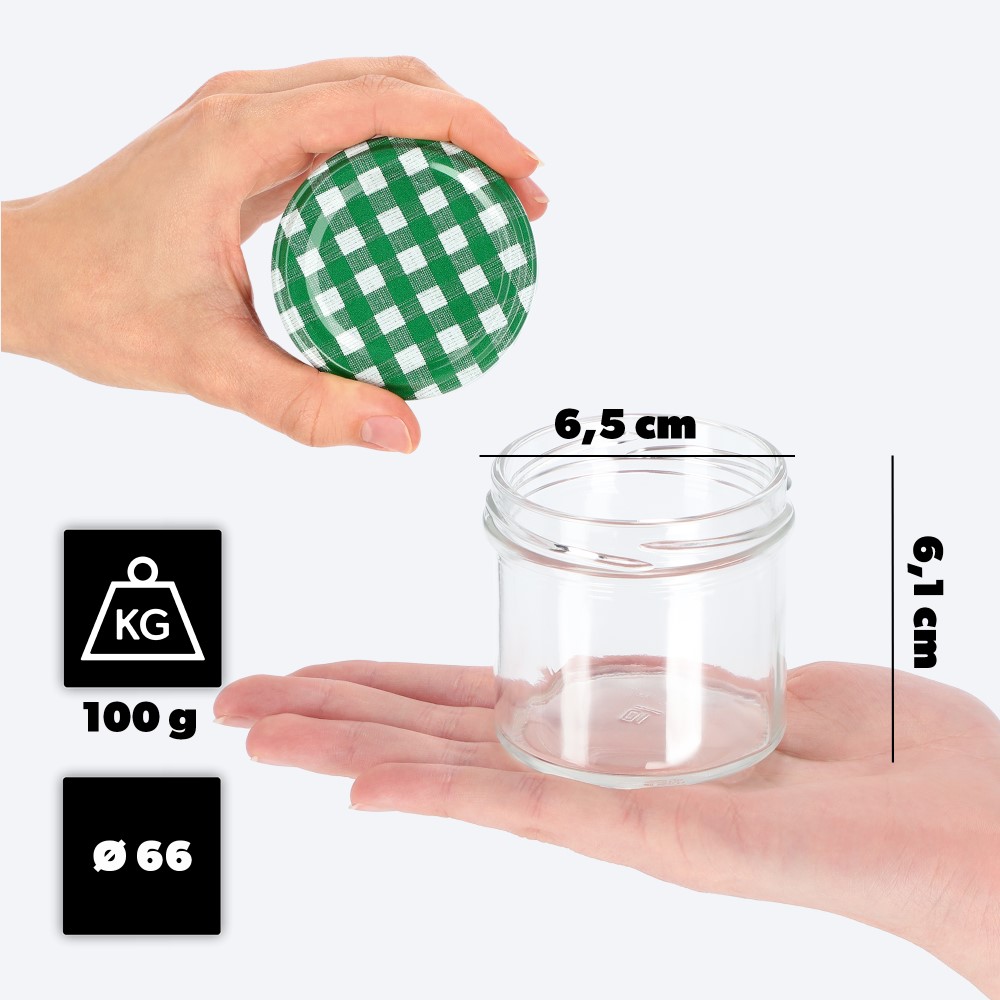 Słoiki Vigo 140ml 100szt 66mm + wieczko "Zielona krata"