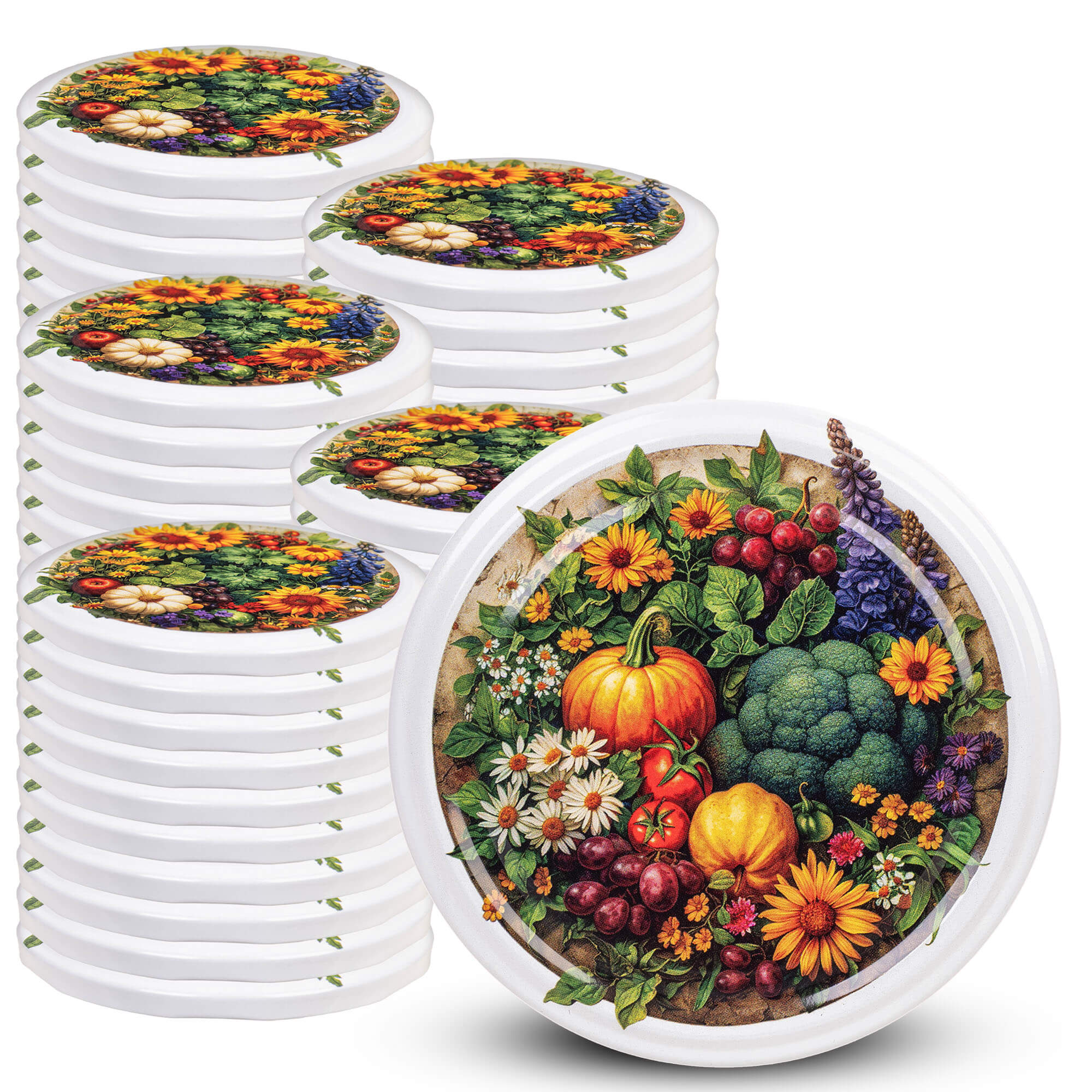 Metalowe wieczka do słoików Virbo 50szt fi 82mm "Ogród"