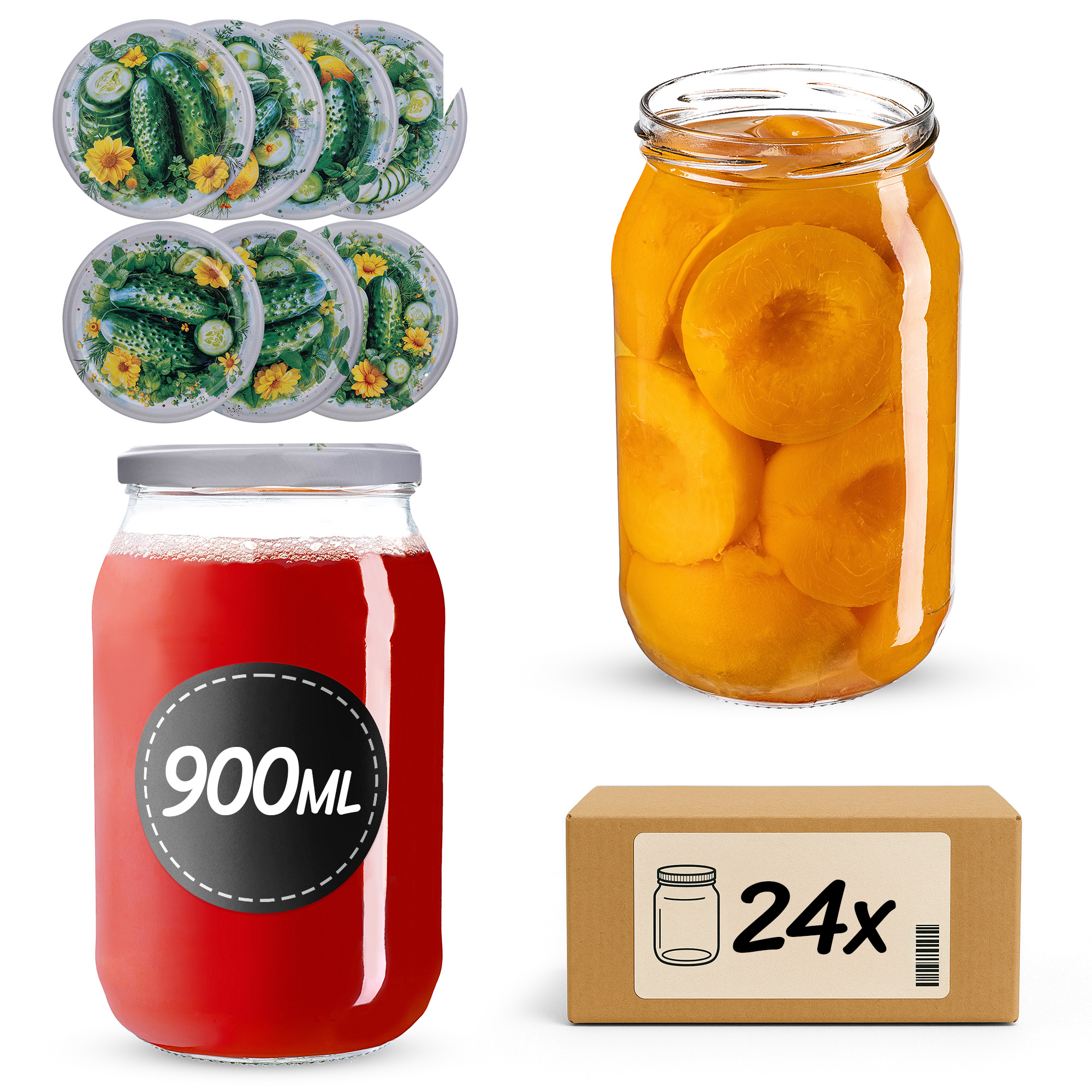 Słoiki na przetwory Simo 900ml fi82mm 24szt + wieczko Kompozycja ogórkowa