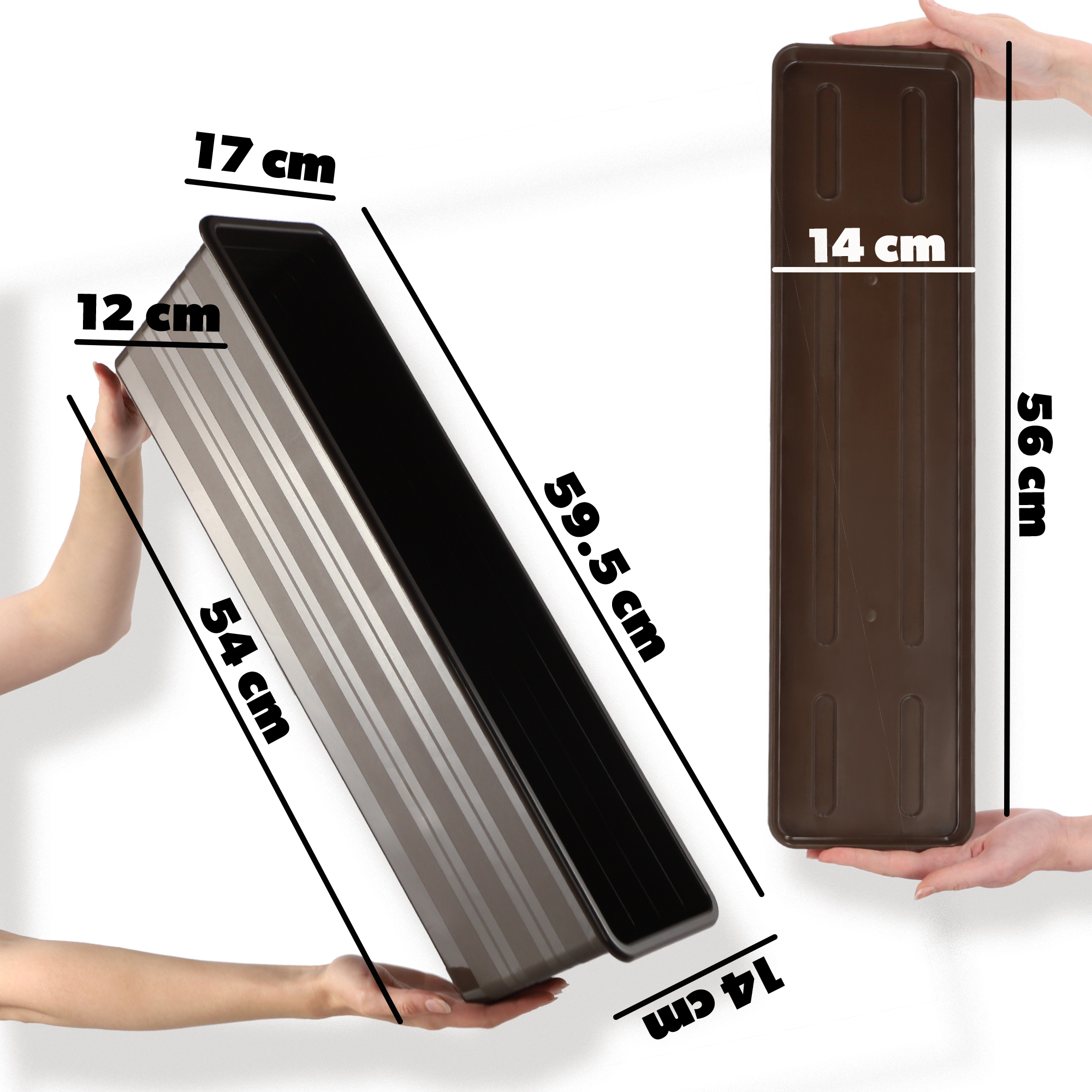 Doniczka balkonowa Cati 60 cm + podstawka 60 cm, brąz
