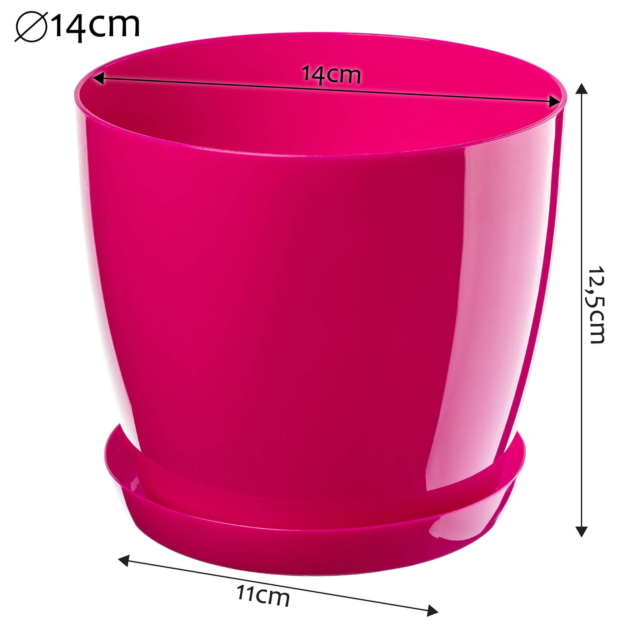 Doniczka na kwiaty z podstawką 14 cm, różowa