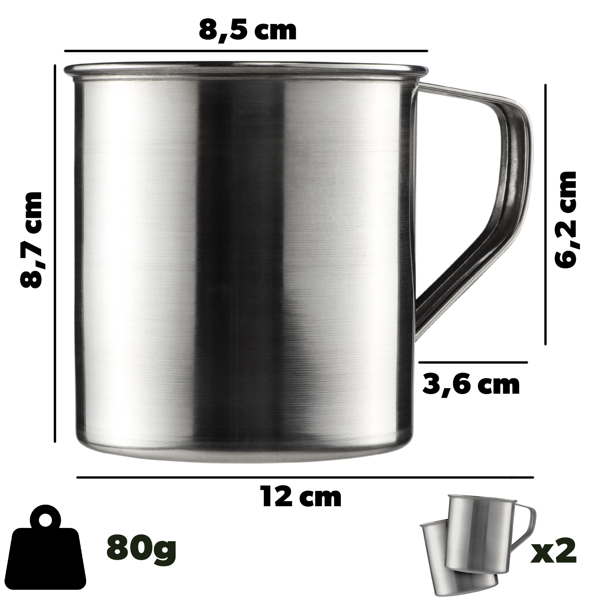 Kubek ze stali nierdzewnej Furlo 9 cm, srebrny, 2 szt.