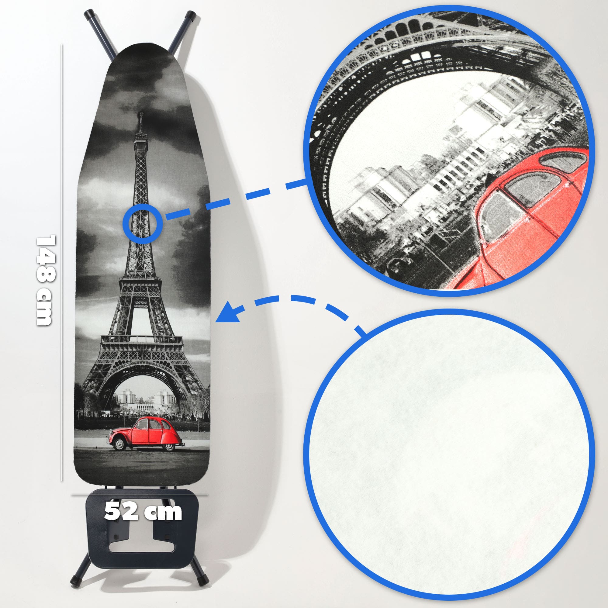 Pokrowiec na deskę do prasowania naciągany Saclay 148x52cm Wieża Eiffla
