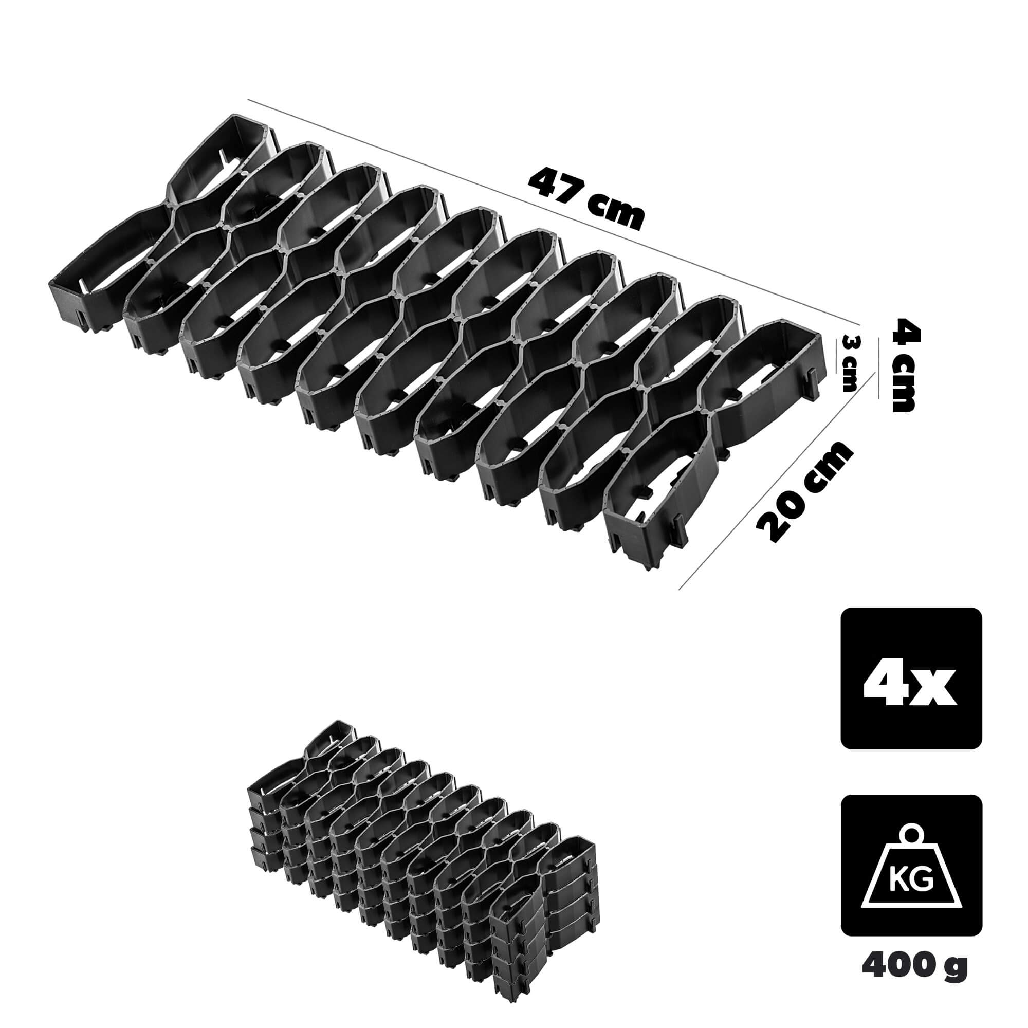 Kratka trawnikowa Montaron pod roboty koszące 47 x 20 cm czarna 4 szt.