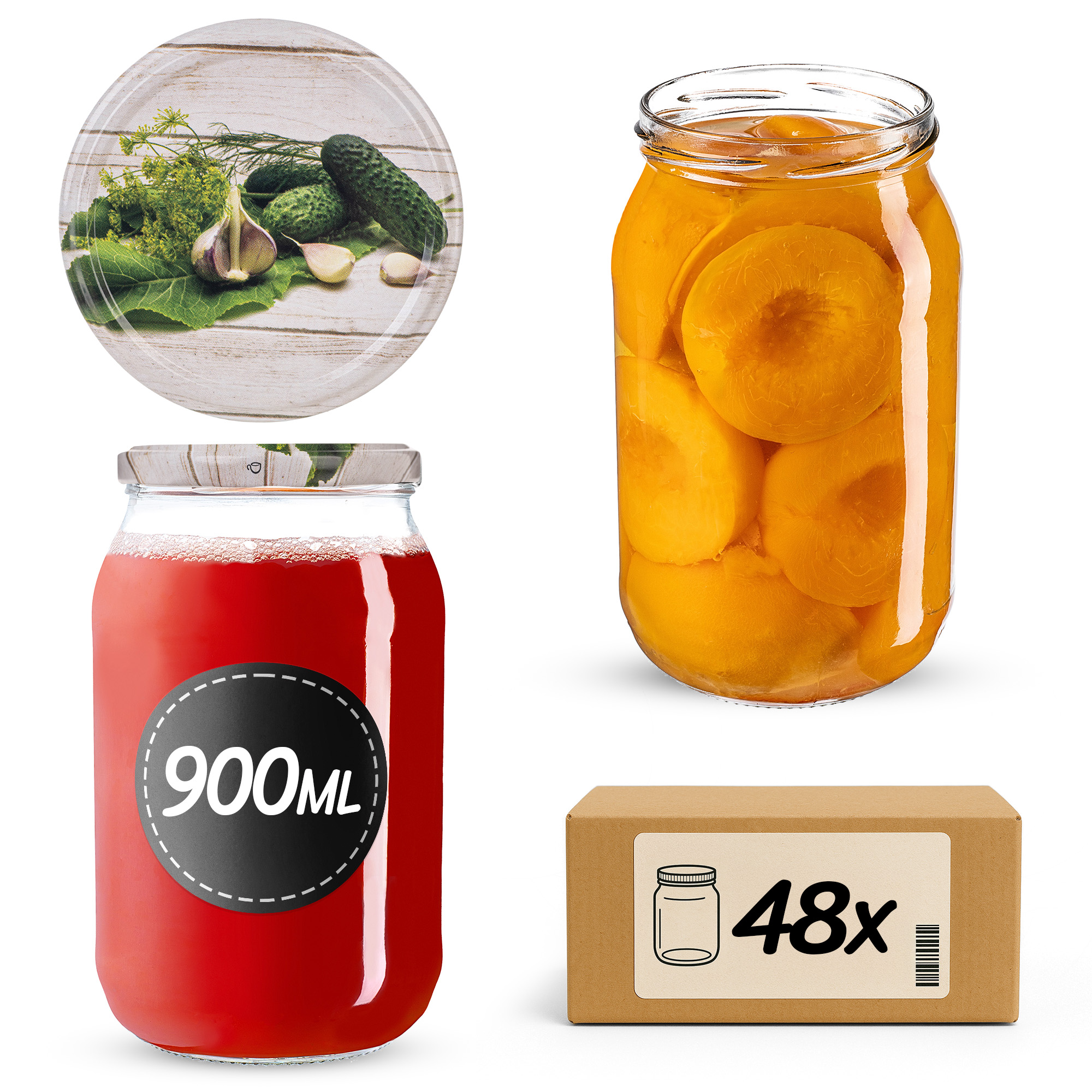 Słoiki na przetwory Simo 900ml fi82mm 48szt + wieczko Ogórek
