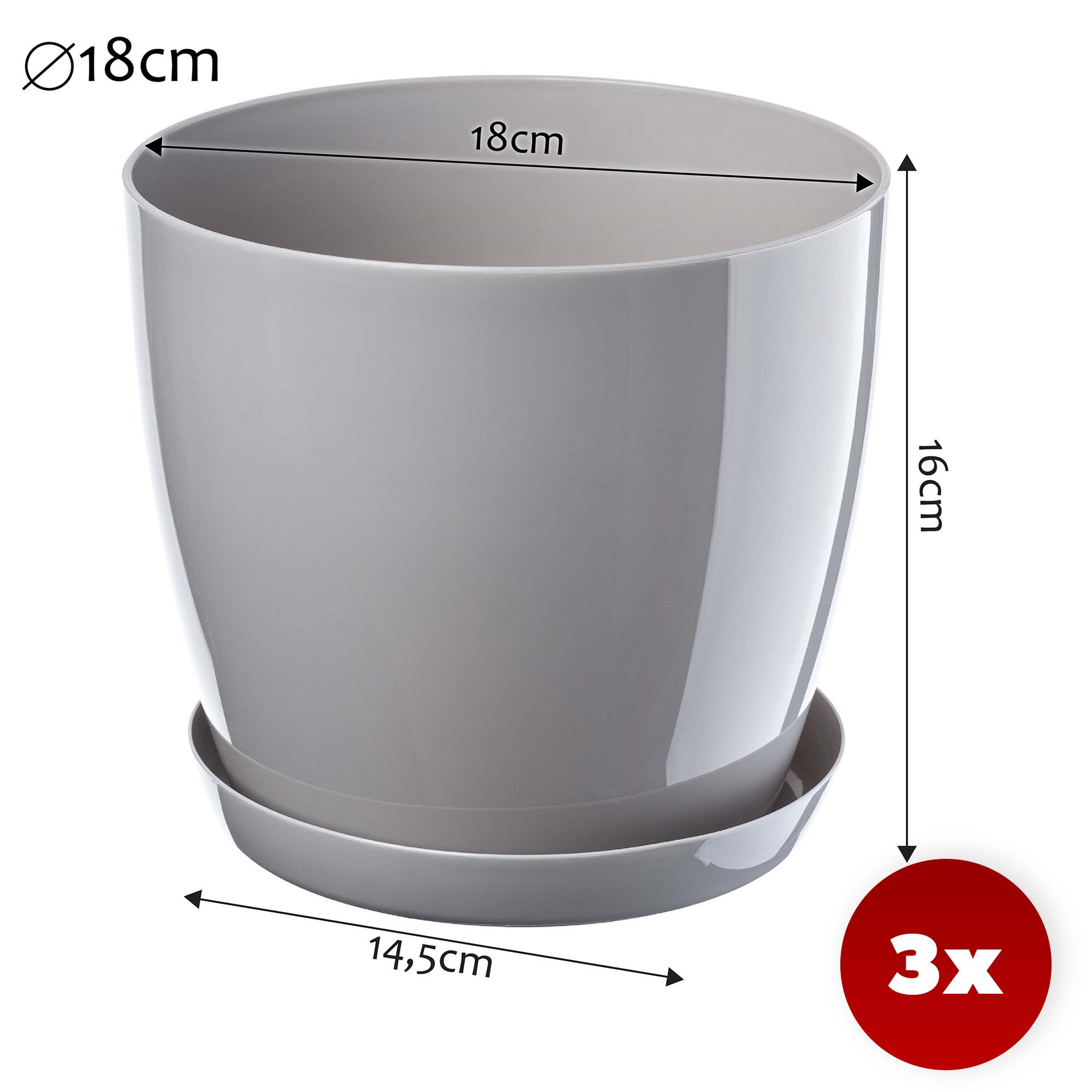 Doniczka Agen z podstawką szara 18 cm, 3 szt.