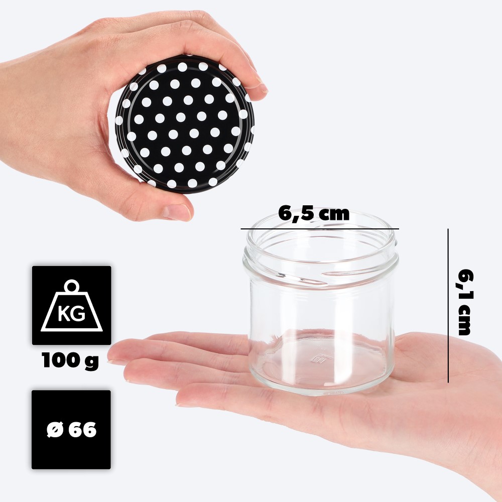 Słoiki Vigo 140ml 100szt 66mm + wieczko "Czarny groszek"