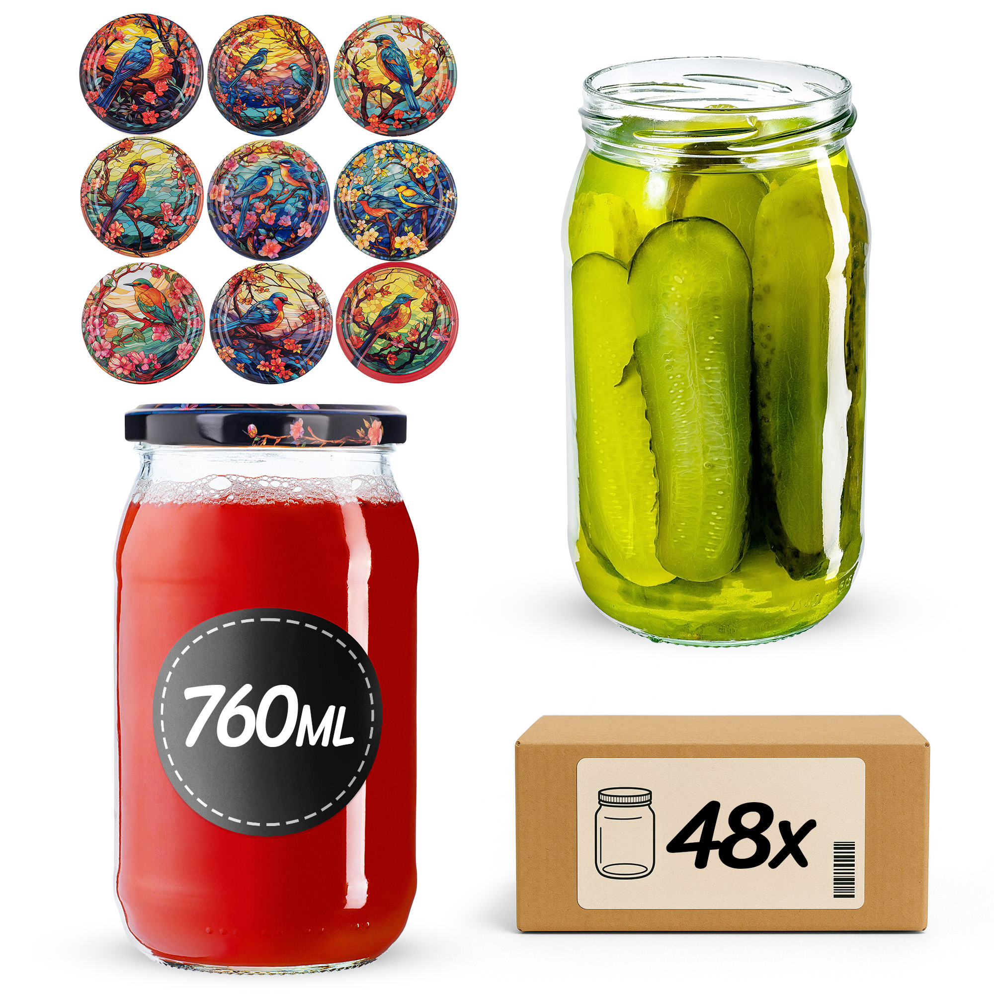 Słoiki na przetwory Niva 760ml fi82mm 48szt + wieczko Ptaki