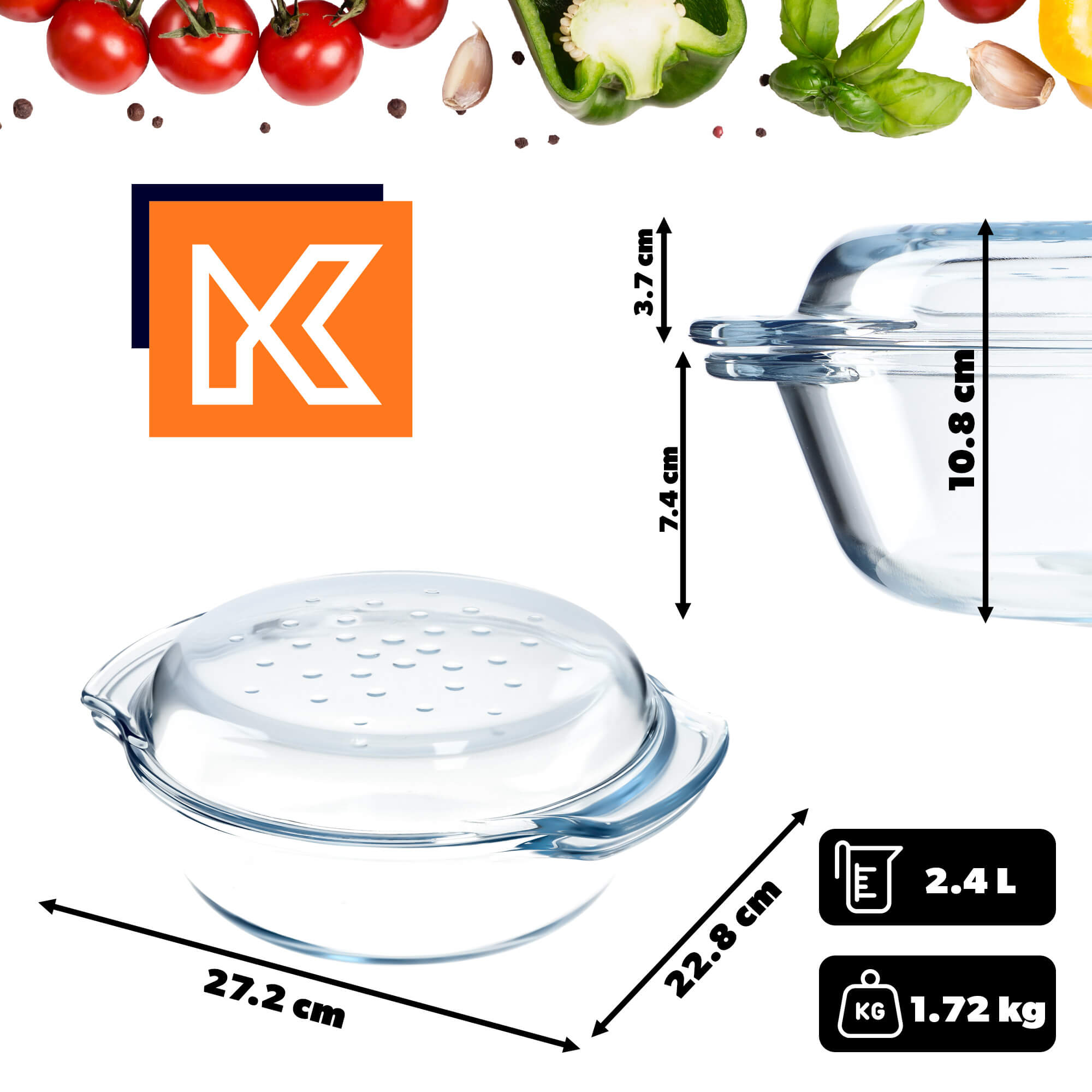 Naczynie żaroodporne 2.4L, okrągłe