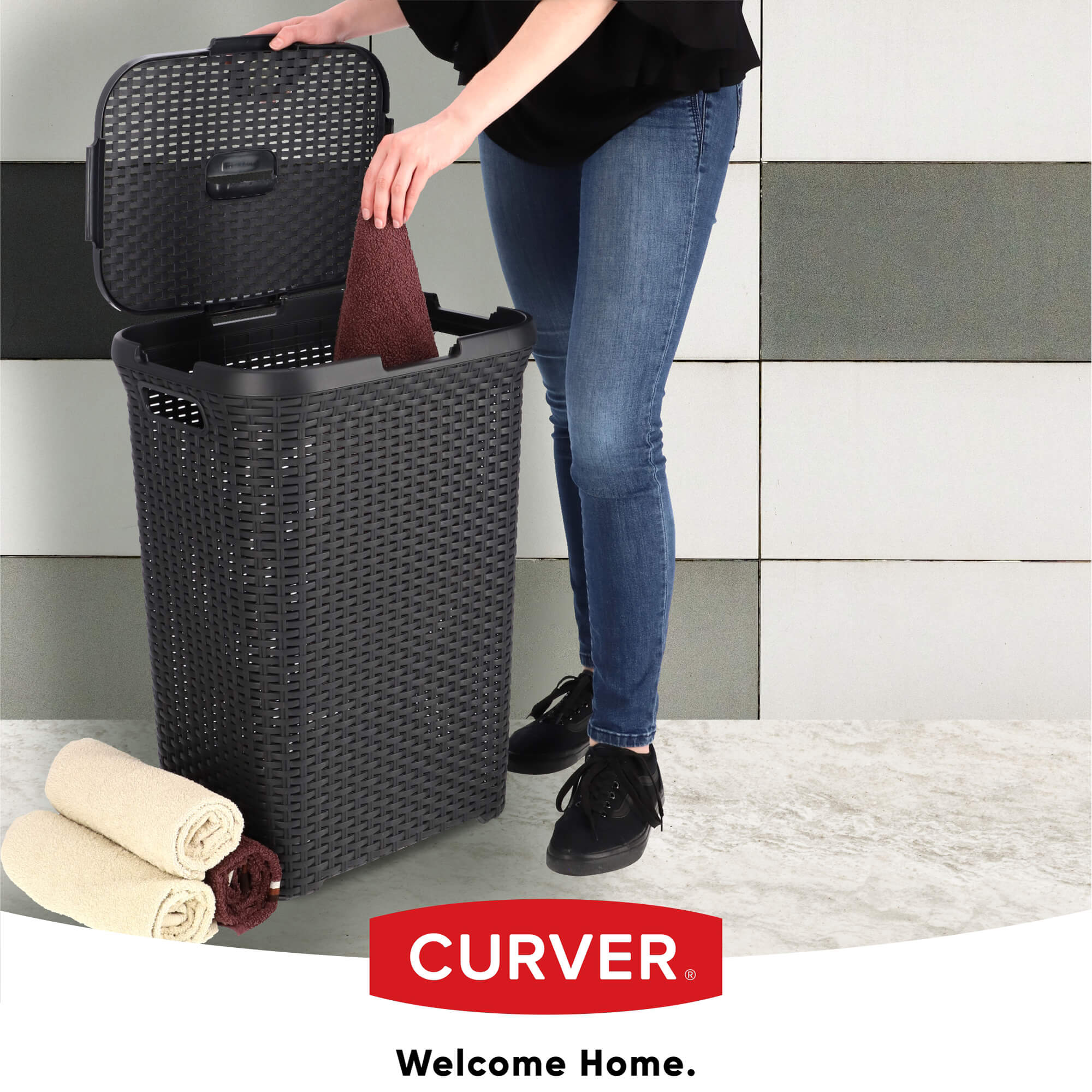 Kosz z pokrywą Curver Natural Style 60L grafitowy